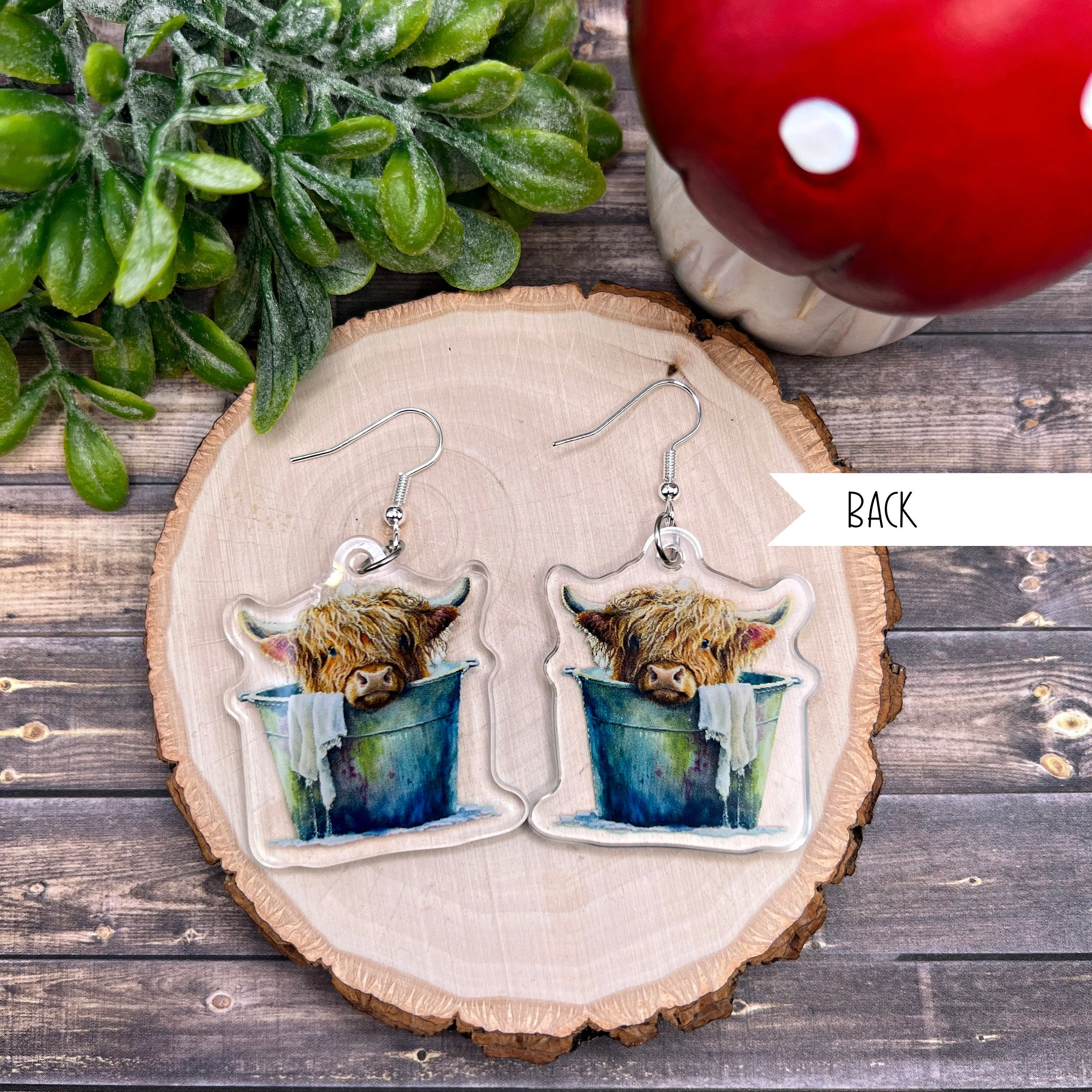 Highland Cow Watercolor Acrylic Earrings