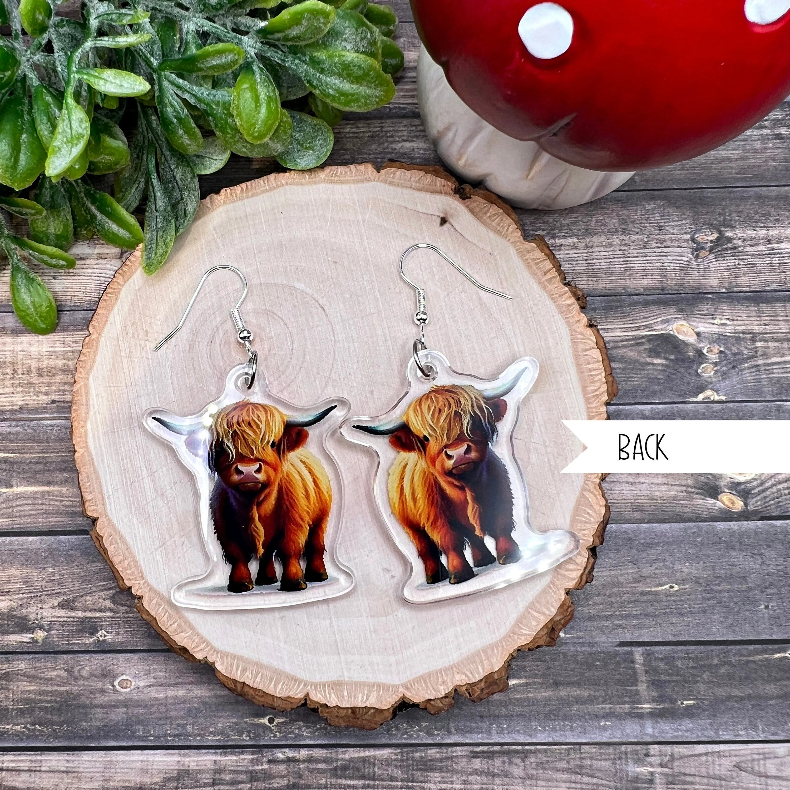 Highland Cow Watercolor Acrylic Earrings