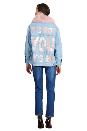 It's Not You It's Me Denim Faux Fur Jacket