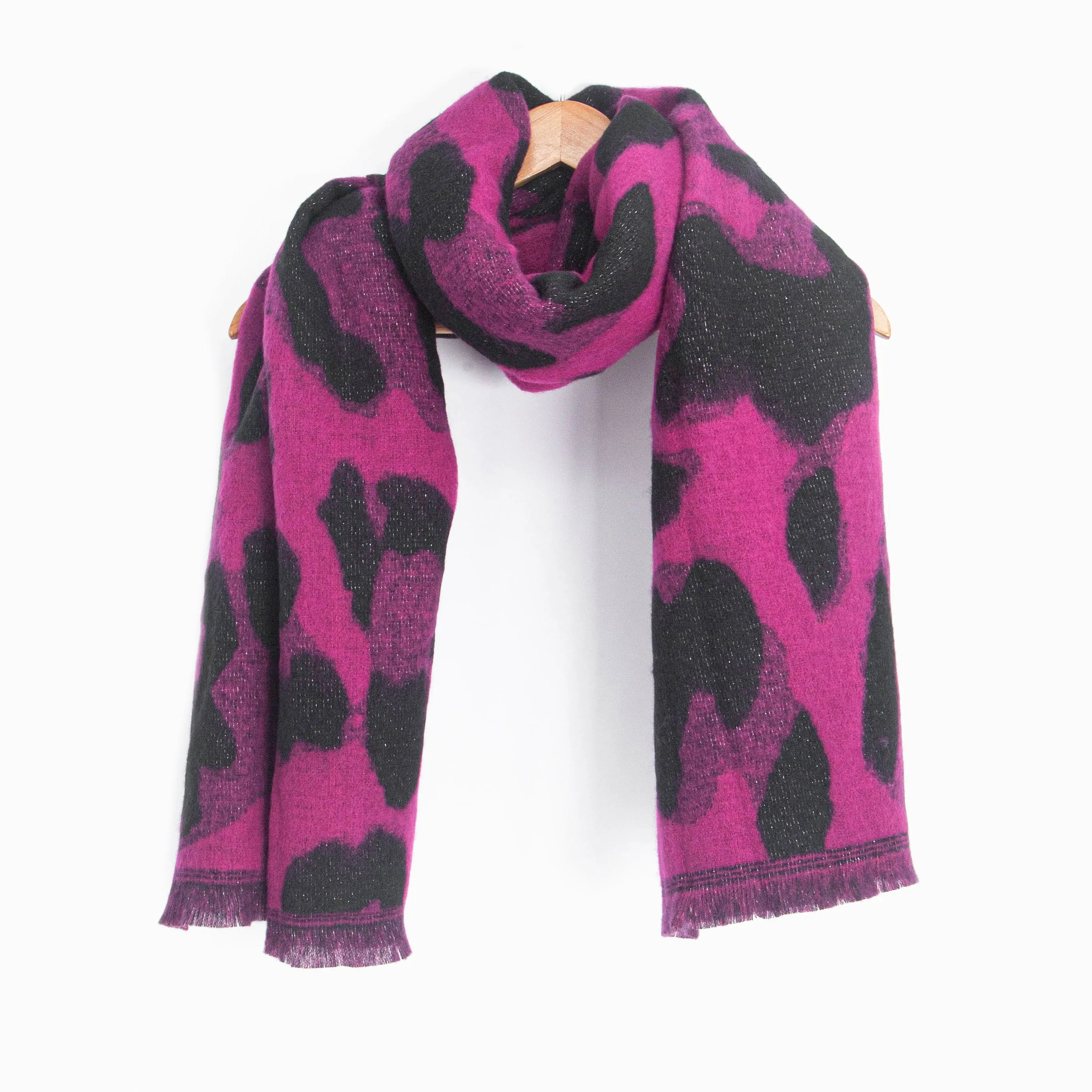 Jamie Heavyweight Scarf - Black/Fuchsia, Leopard