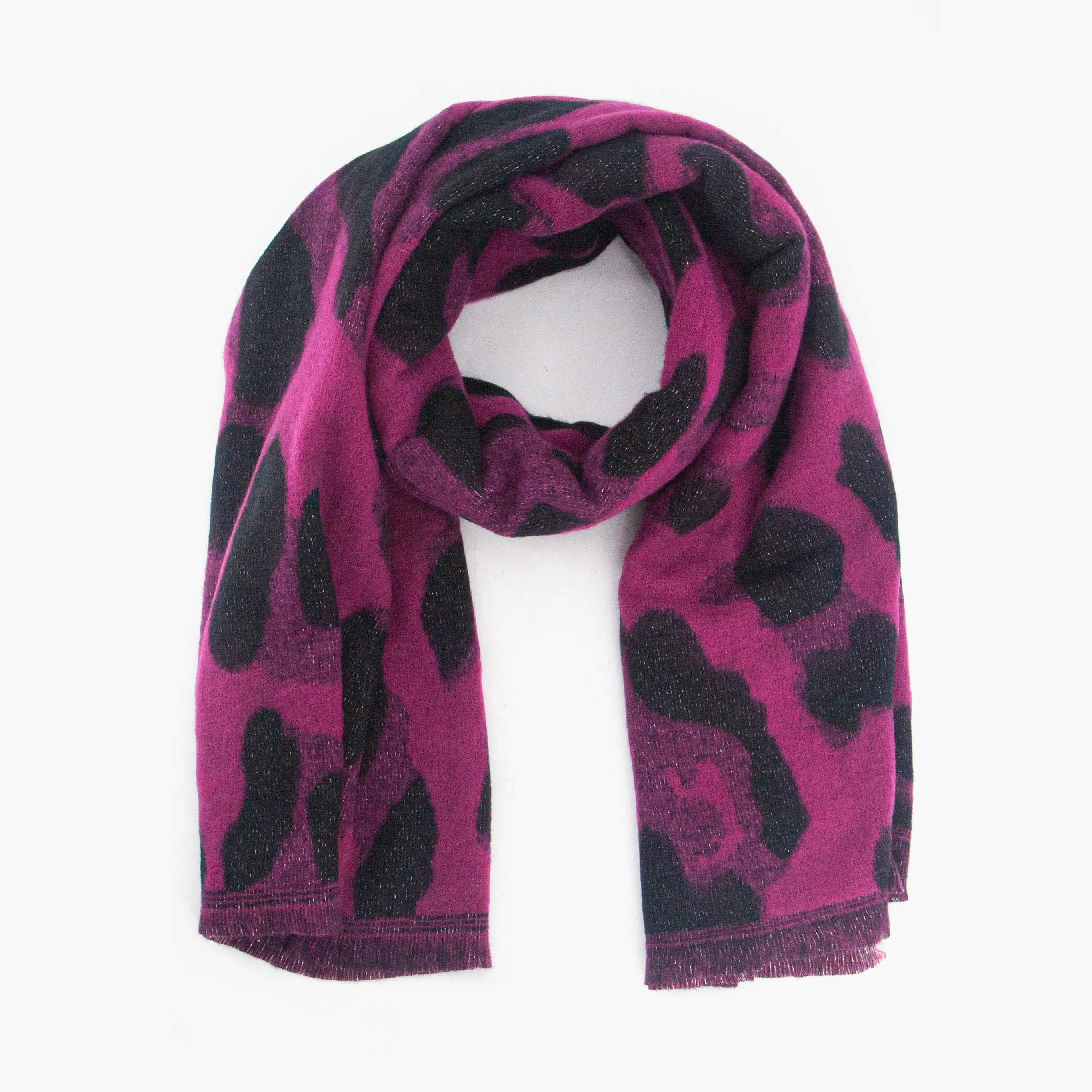 Jamie Heavyweight Scarf - Black/Fuchsia, Leopard