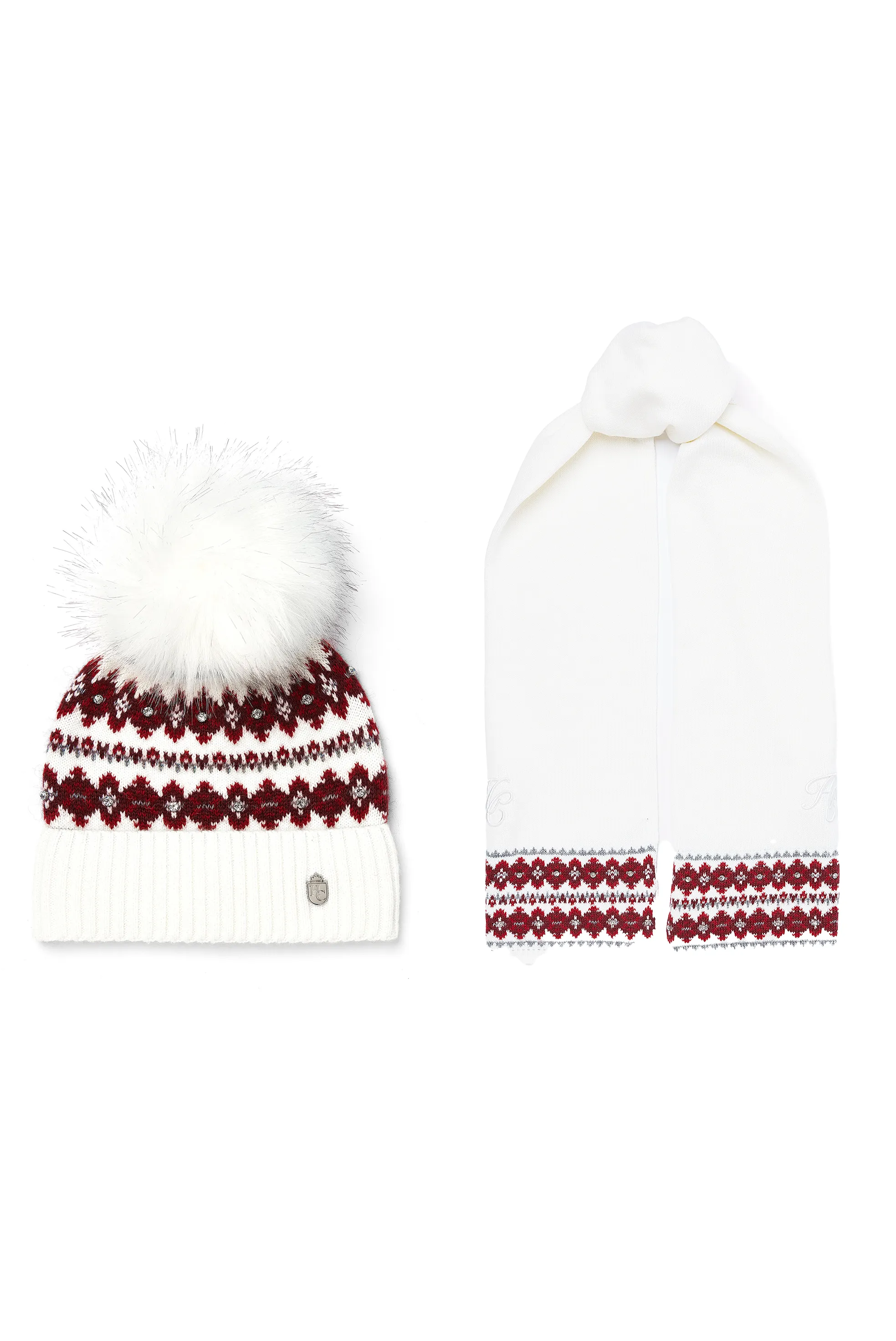 Jennifer Fairisle Bobble Hat & Scarf Set (Natural)