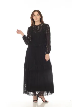 Johnny Was Biya Black Luna Lace Long Sleeve Maxi Slip Dress Boho Chic B34722-O