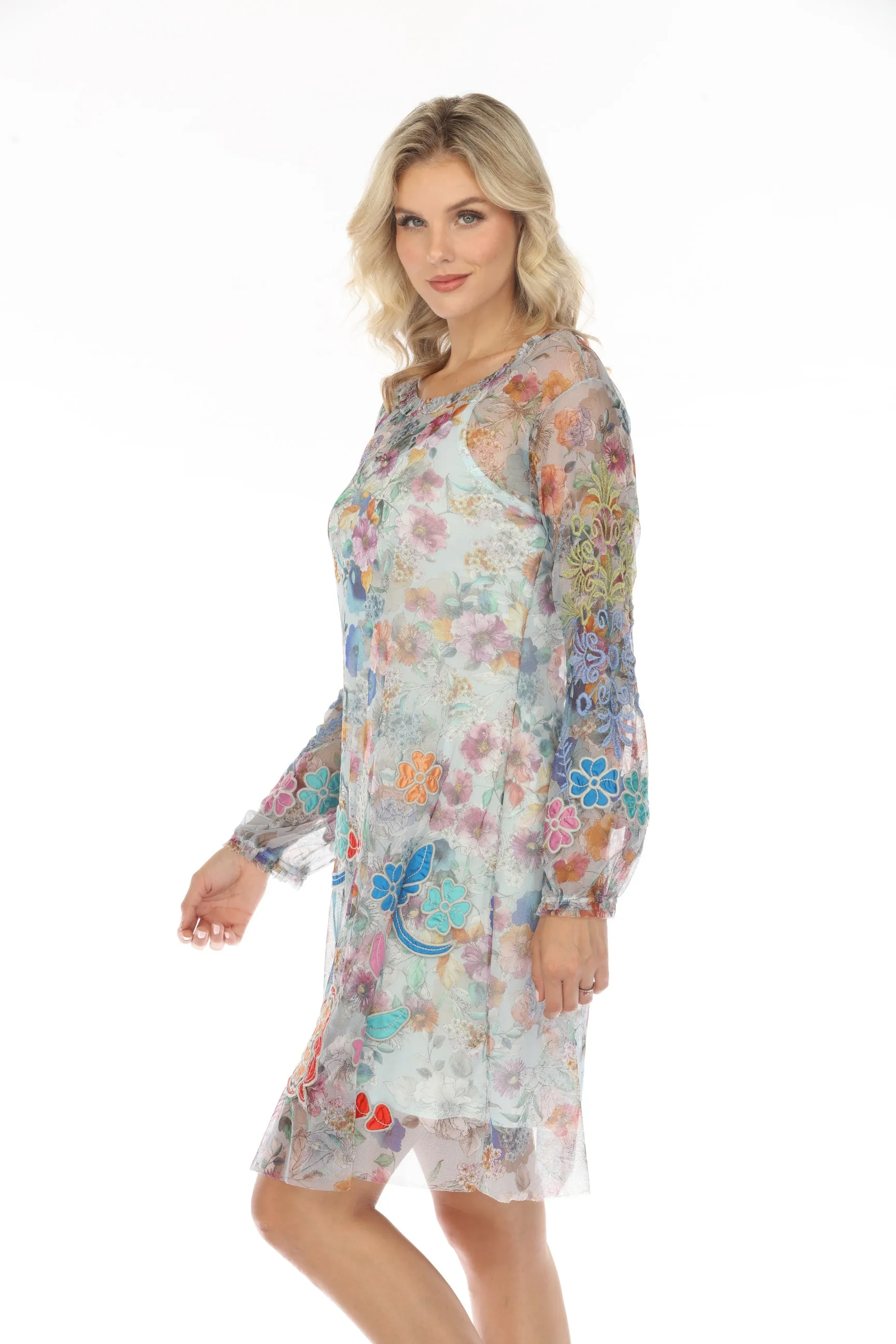 Johnny Was Biya Flora Dancer Embroidered Mesh Dress Boho Chic B39524