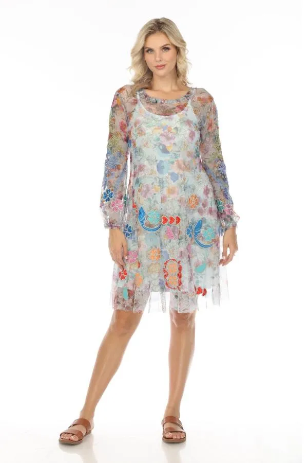 Johnny Was Biya Flora Dancer Embroidered Mesh Dress Boho Chic B39524