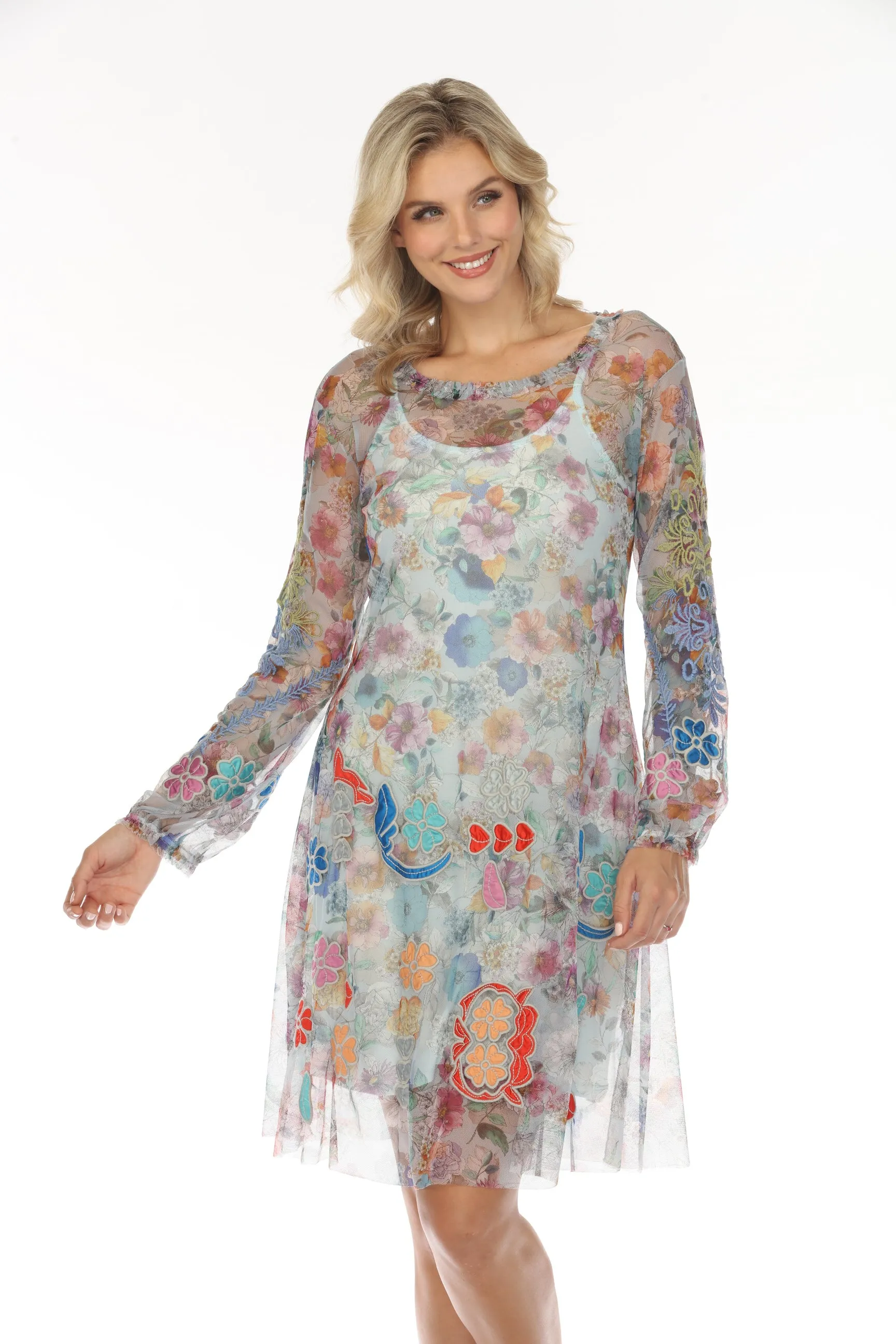 Johnny Was Biya Flora Dancer Embroidered Mesh Dress Boho Chic B39524