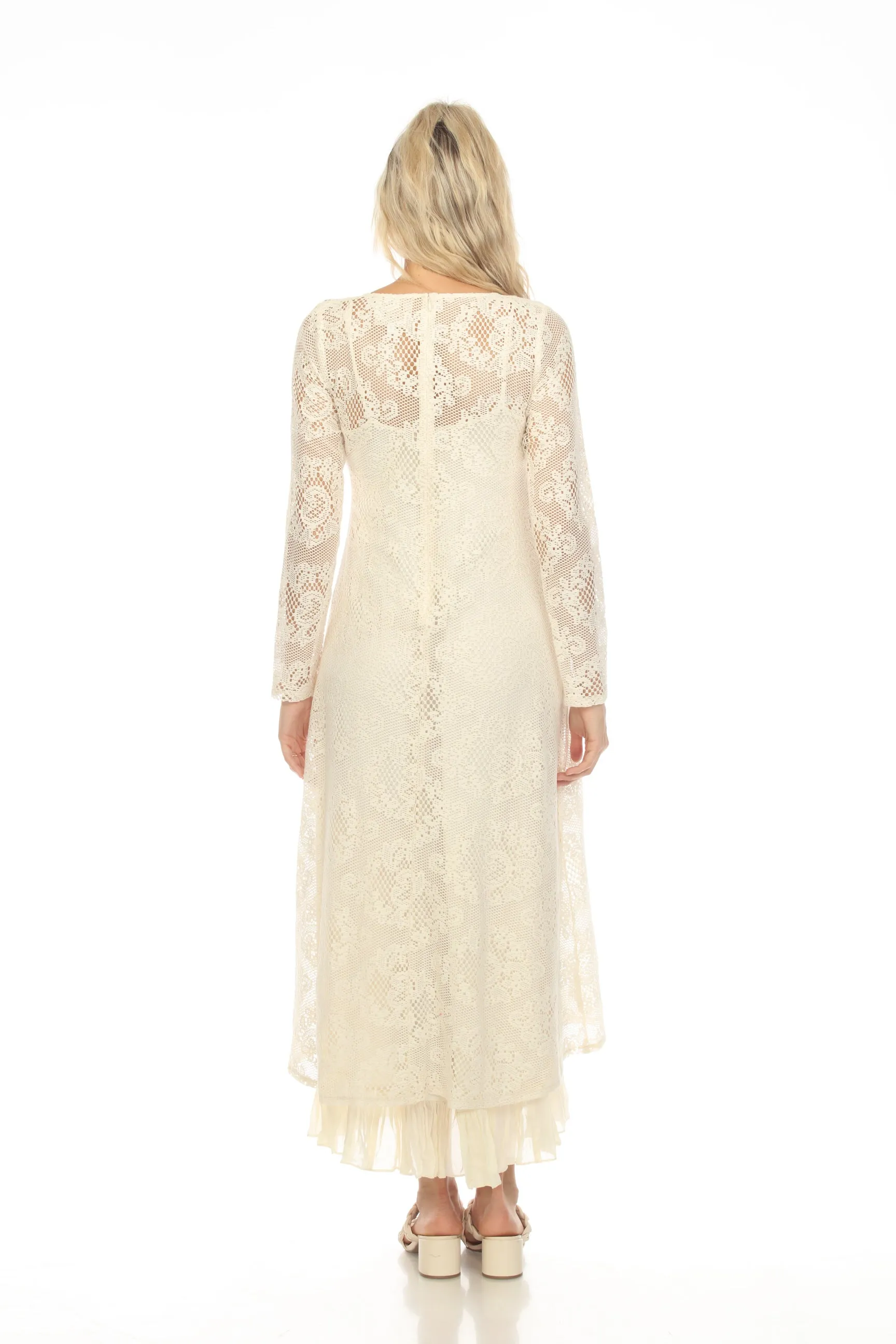 Johnny Was Love Tayla V-Neck Long Sleeve Lace Maxi Slip Dress Boho Chic L35123 NEW