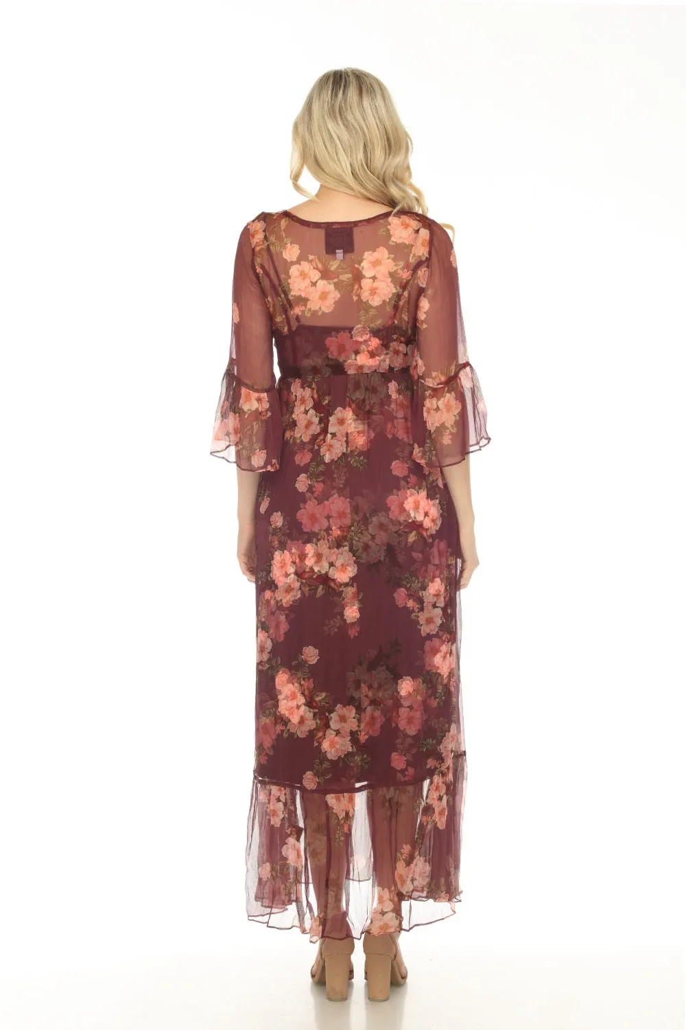 Johnny Was Love Winonna Silk Floral Maxi Slip Dress Boho Chic L34523