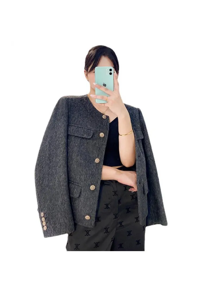 Joskaa Spring 2024 New In Outerwear Single-Breasted Short Silk Ultra-Fine Wool Coats Women Loose Solid Colour Handmade Woolen Jackets