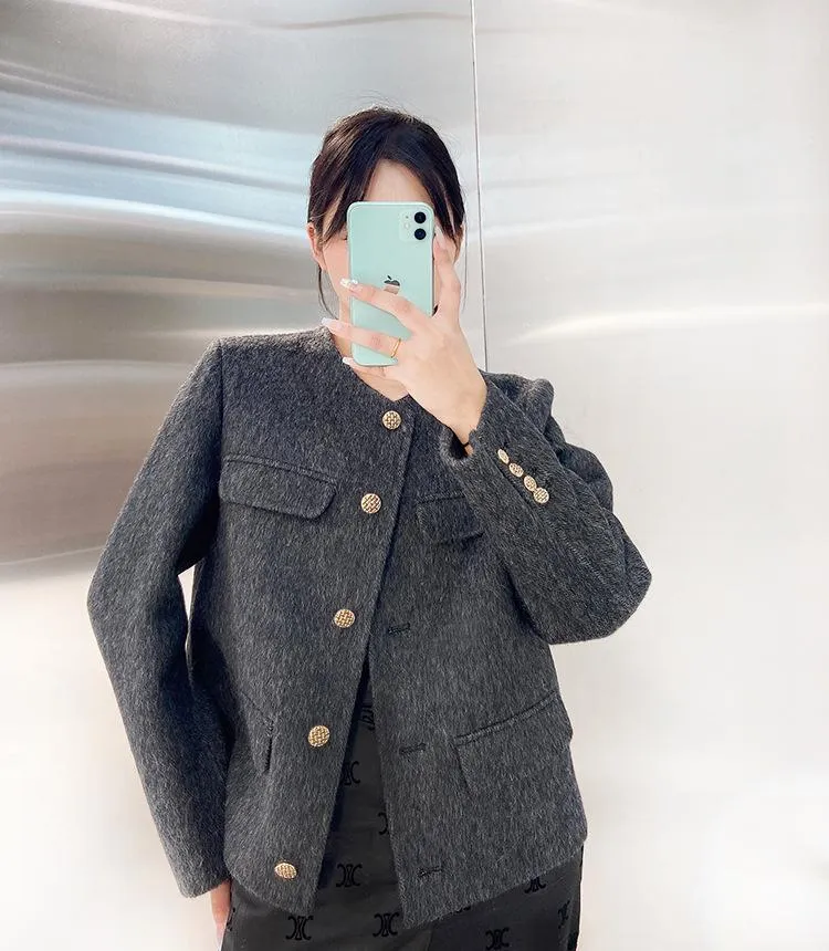 Joskaa Spring 2024 New In Outerwear Single-Breasted Short Silk Ultra-Fine Wool Coats Women Loose Solid Colour Handmade Woolen Jackets