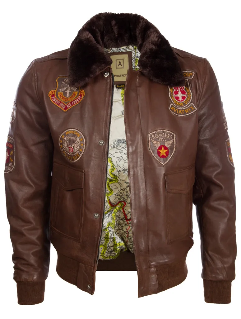 JWR3 Men's Aviator Bomber Jacket - Cocoa