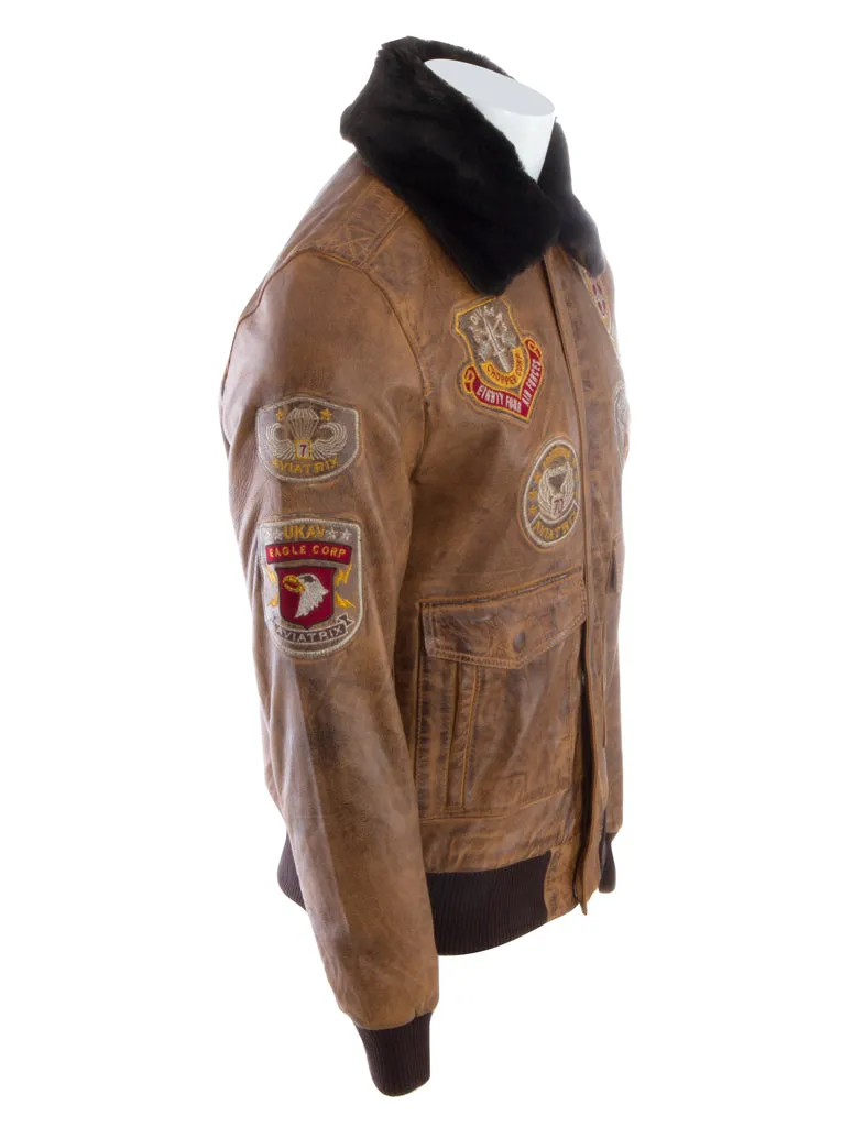 JWR3 Men's Aviator Bomber Jacket - Cognac