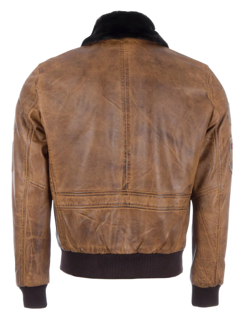 JWR3 Men's Aviator Bomber Jacket - Cognac