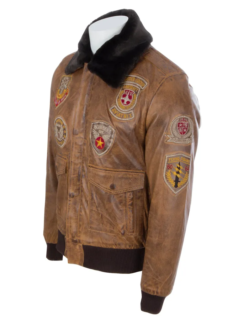 JWR3 Men's Aviator Bomber Jacket - Cognac