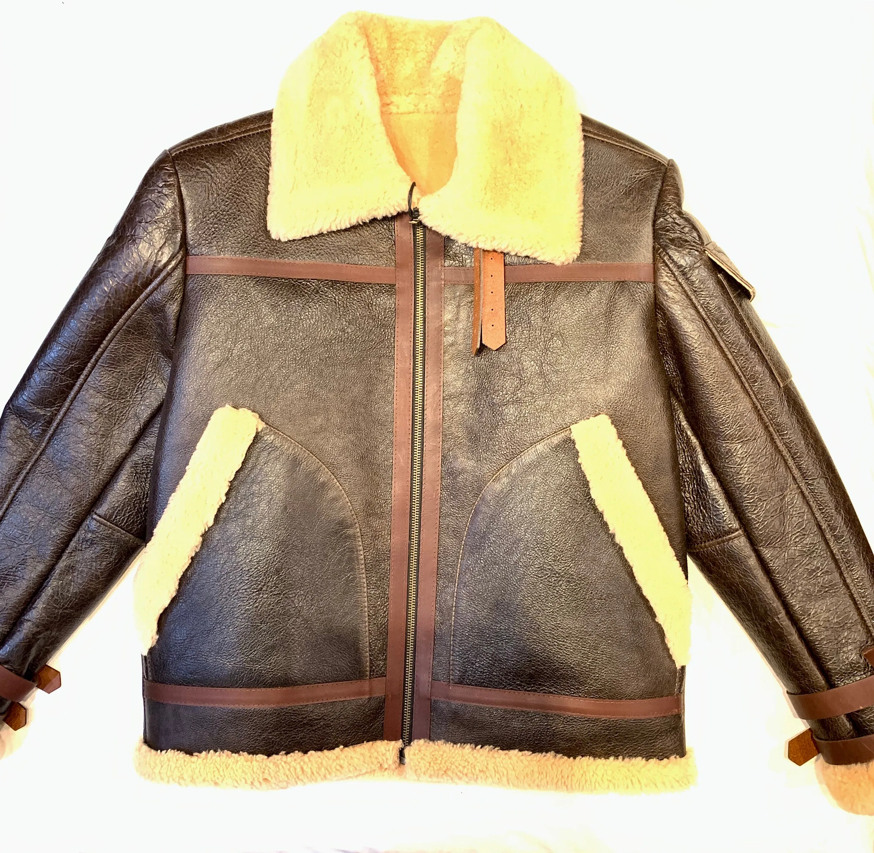 Kashani Chocolate Aviator Flight Shearling Jacket