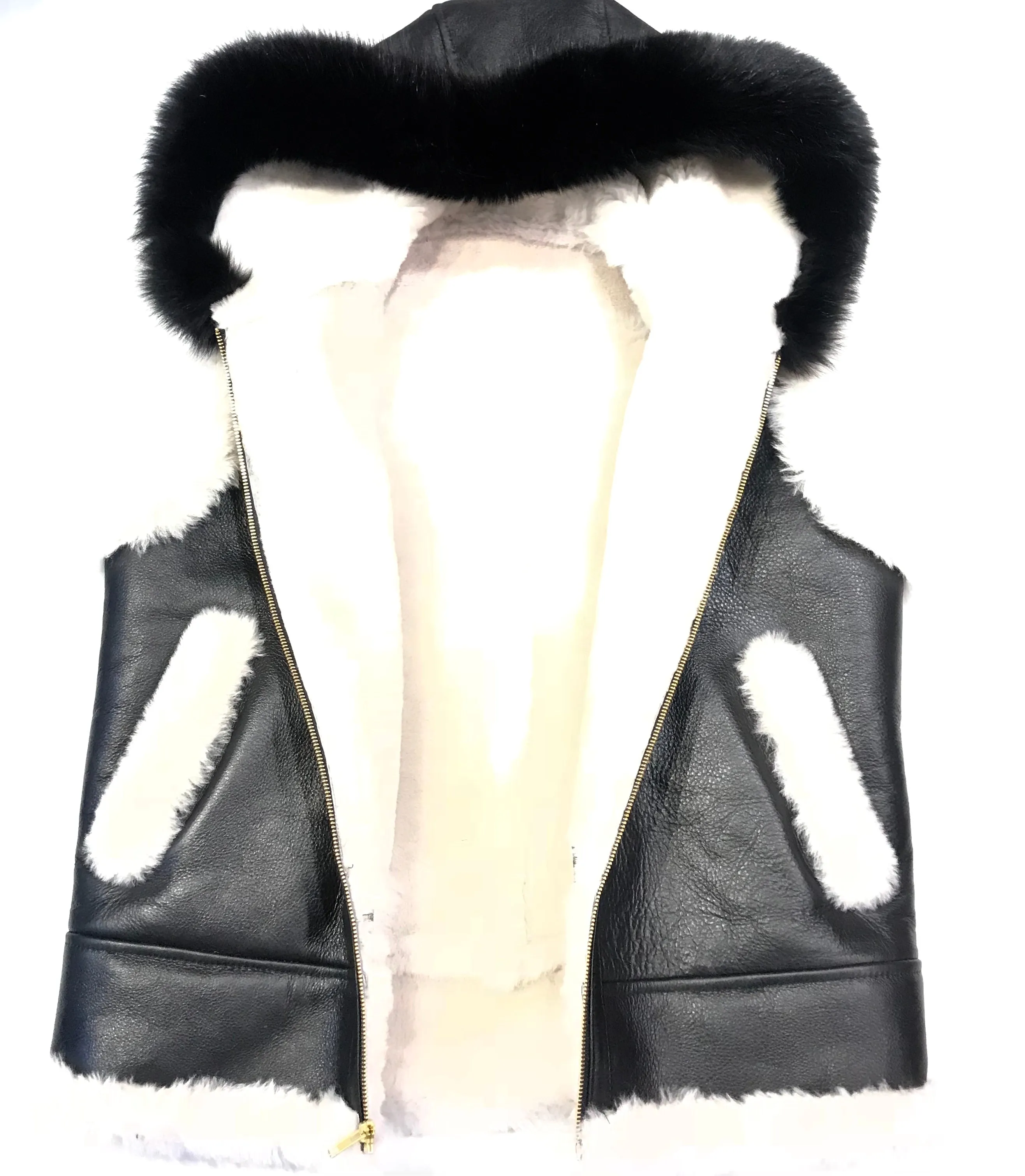 Kashani Jet Black Fox Fur Shearling Vest