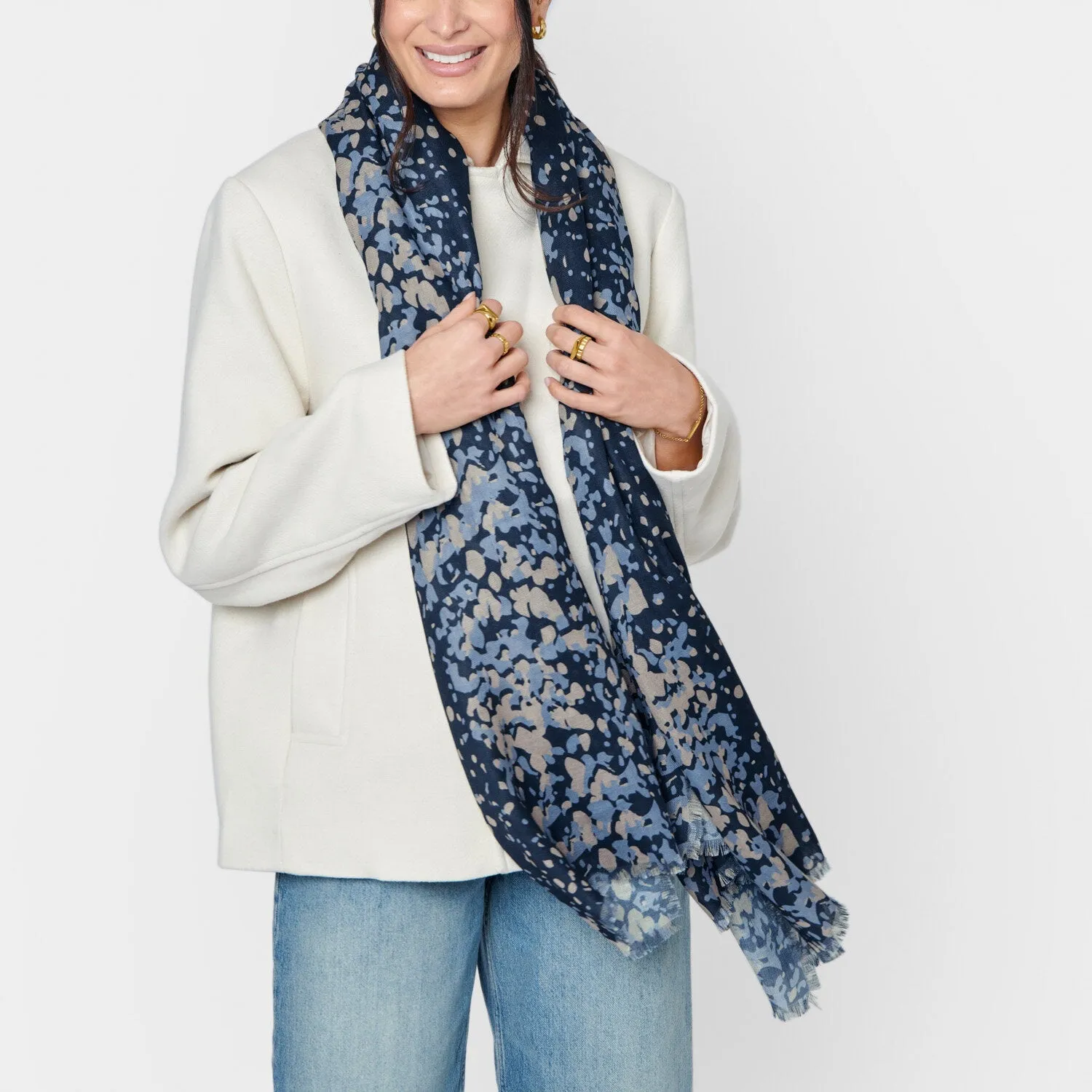 Katie Loxton Black / Taupe / Navy Scattered Dot Printed Scarf KLS600