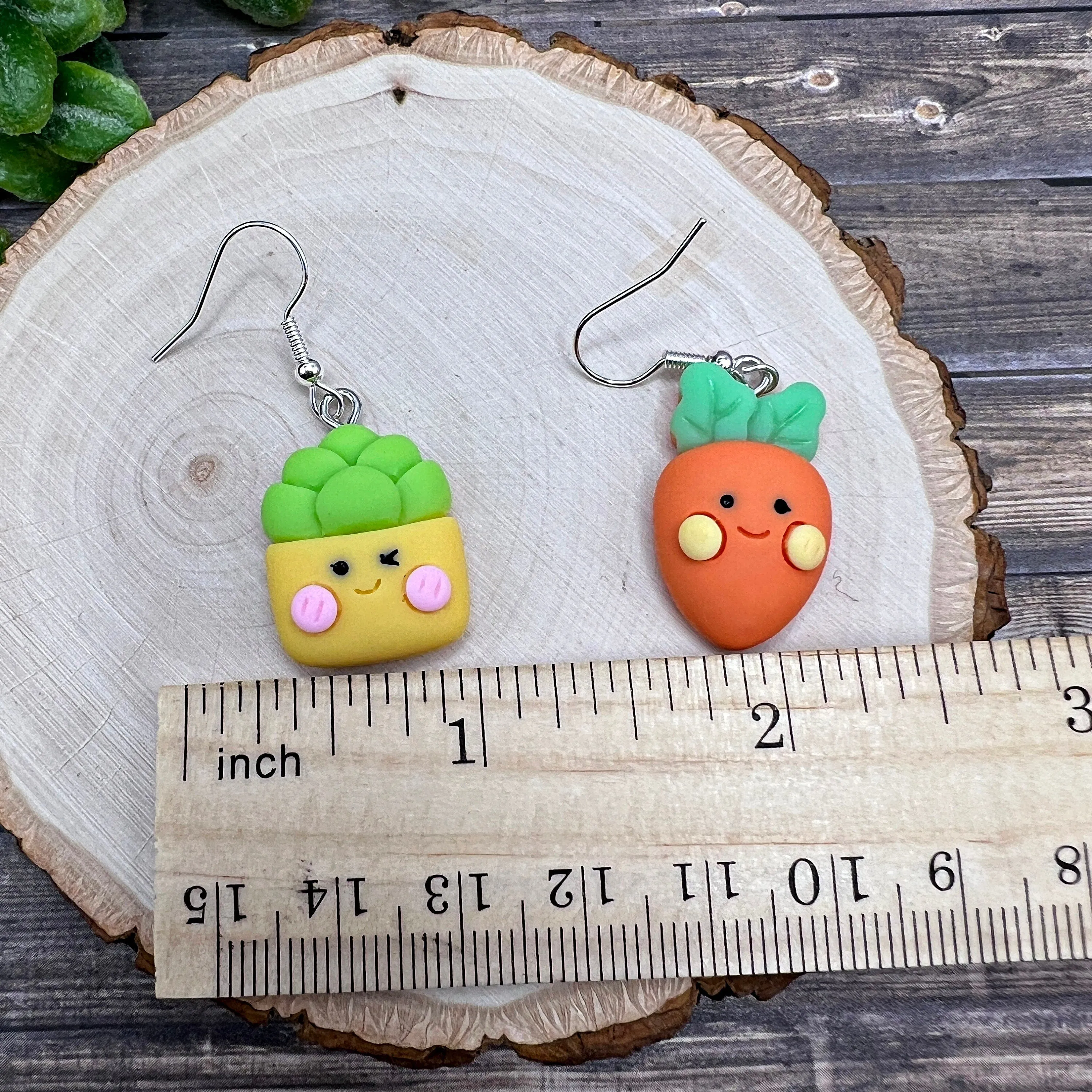 Kawaii Carrot or Artichoke Cartoon Cute Food Theme Vegetable  Earrings, Hypoallergenic Gift - Clearance