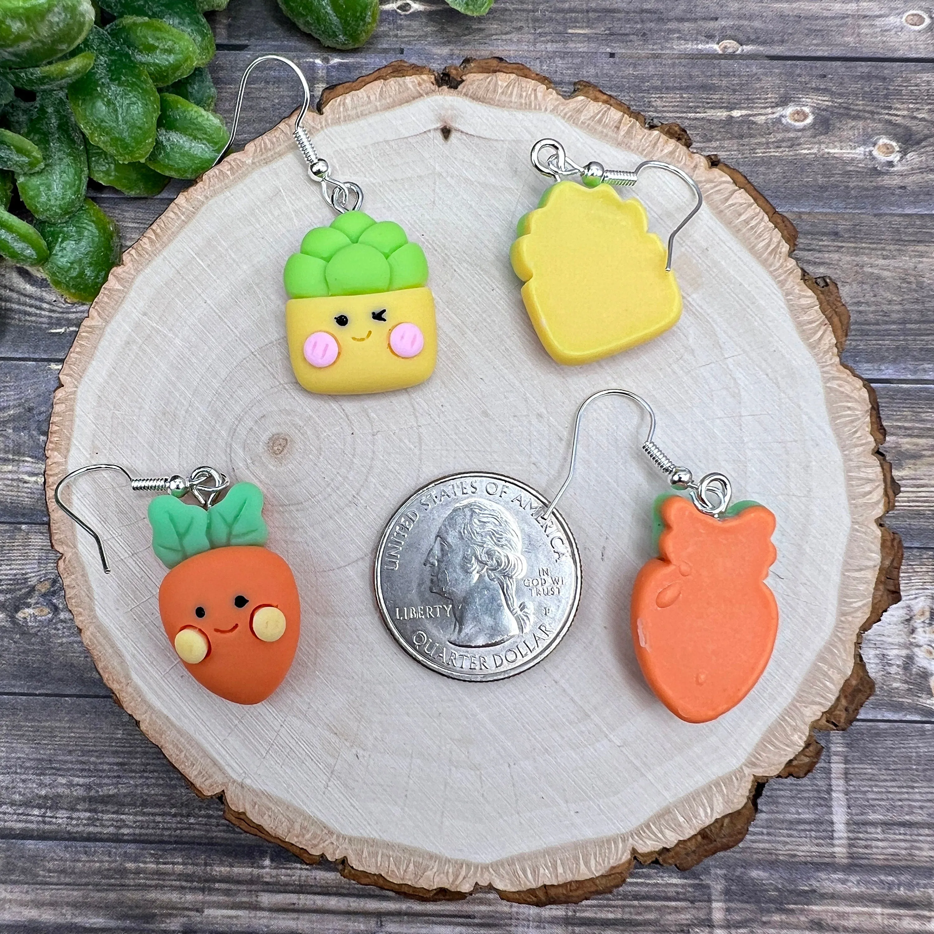 Kawaii Carrot or Artichoke Cartoon Cute Food Theme Vegetable  Earrings, Hypoallergenic Gift - Clearance