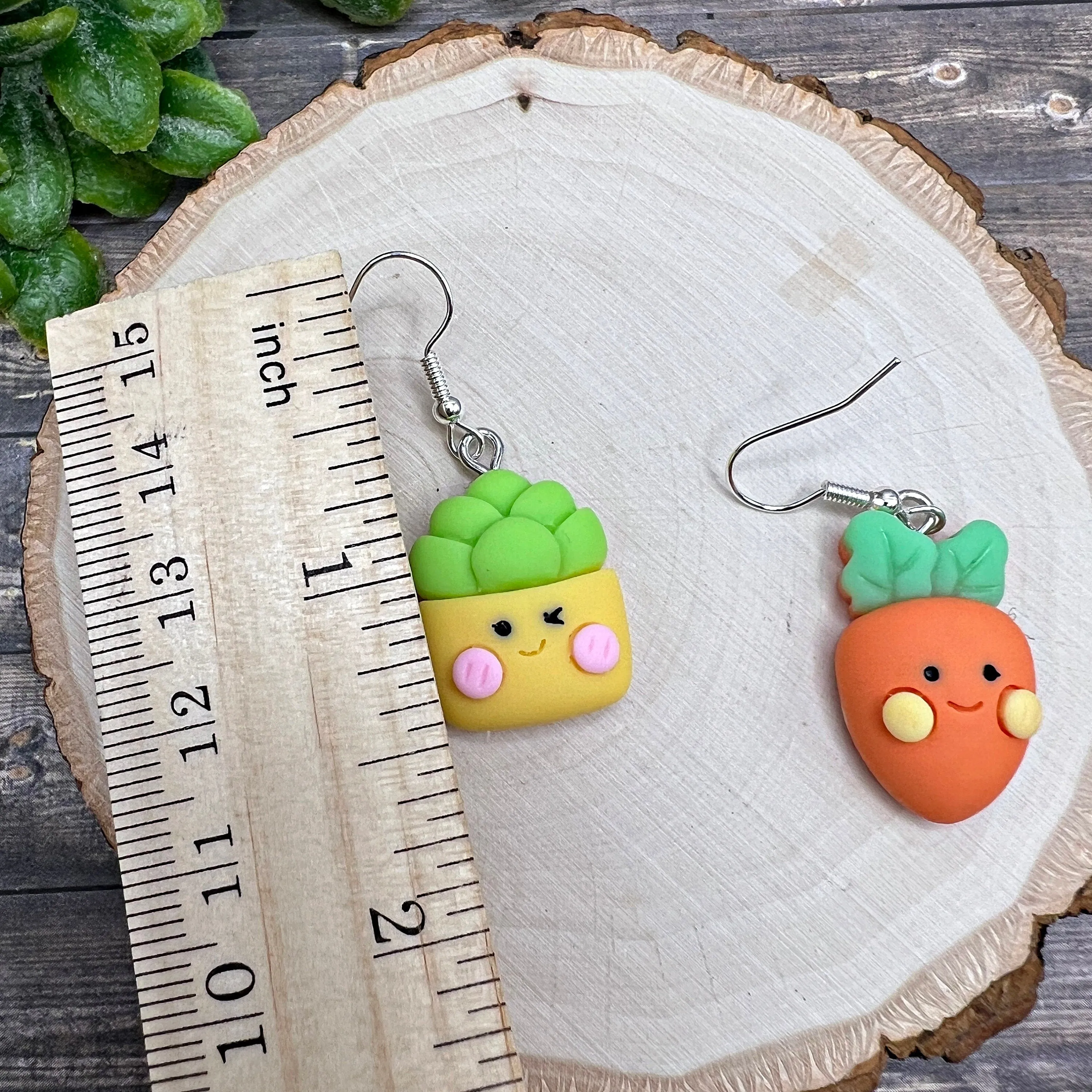 Kawaii Carrot or Artichoke Cartoon Cute Food Theme Vegetable  Earrings, Hypoallergenic Gift - Clearance