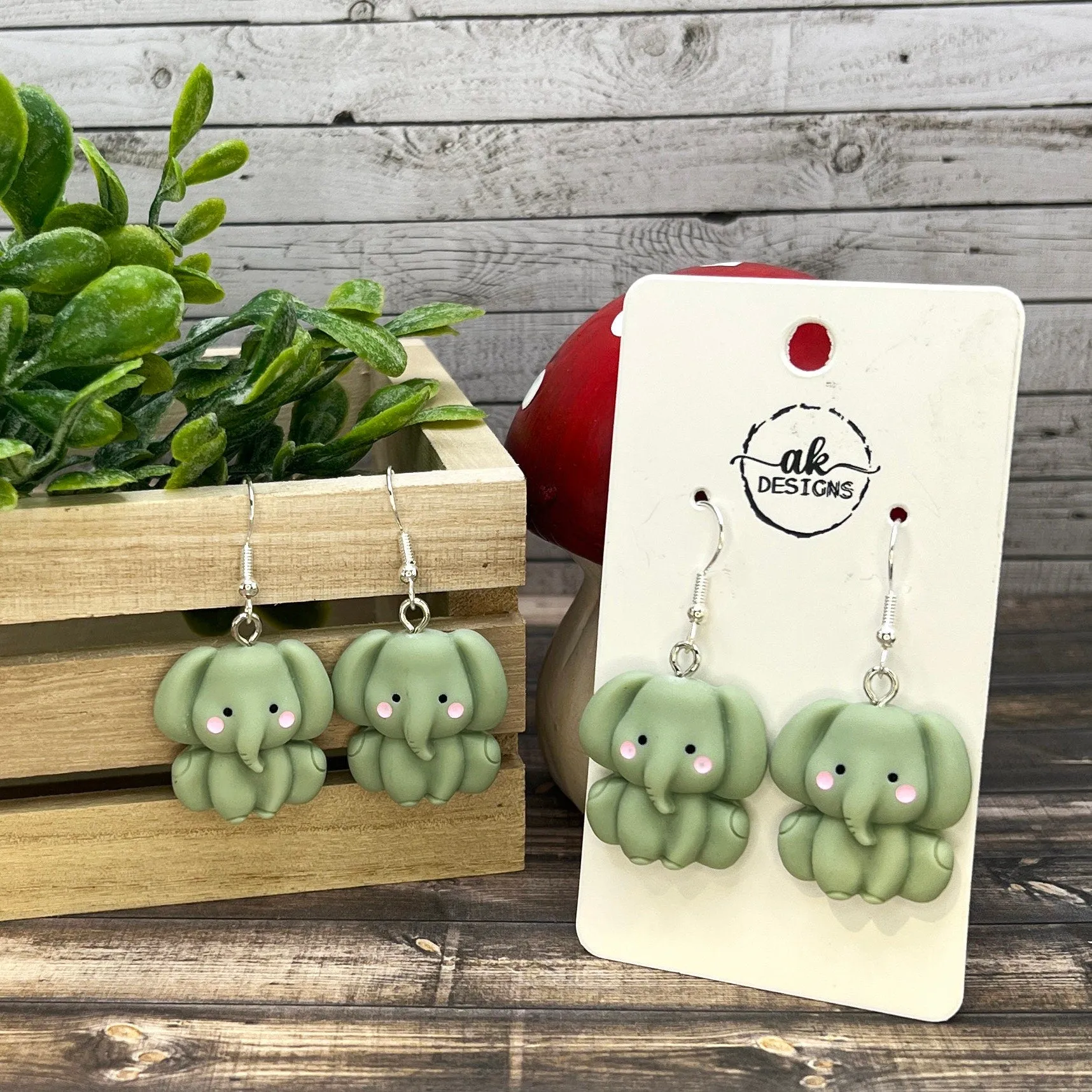 Kawaii Elephant Adorable Animal  Earrings, Hypoallergenic Gift - Animal