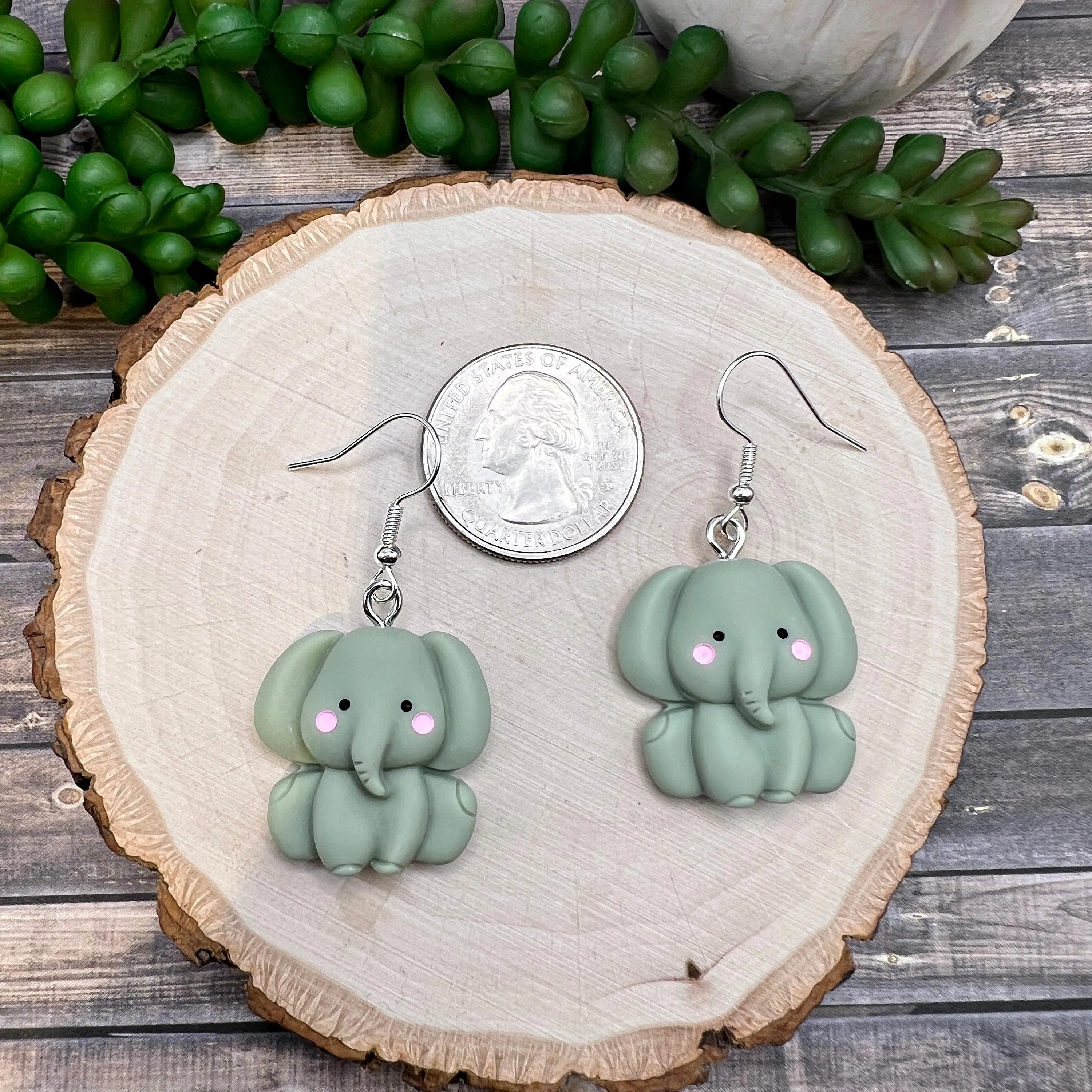 Kawaii Elephant Adorable Animal  Earrings, Hypoallergenic Gift - Animal