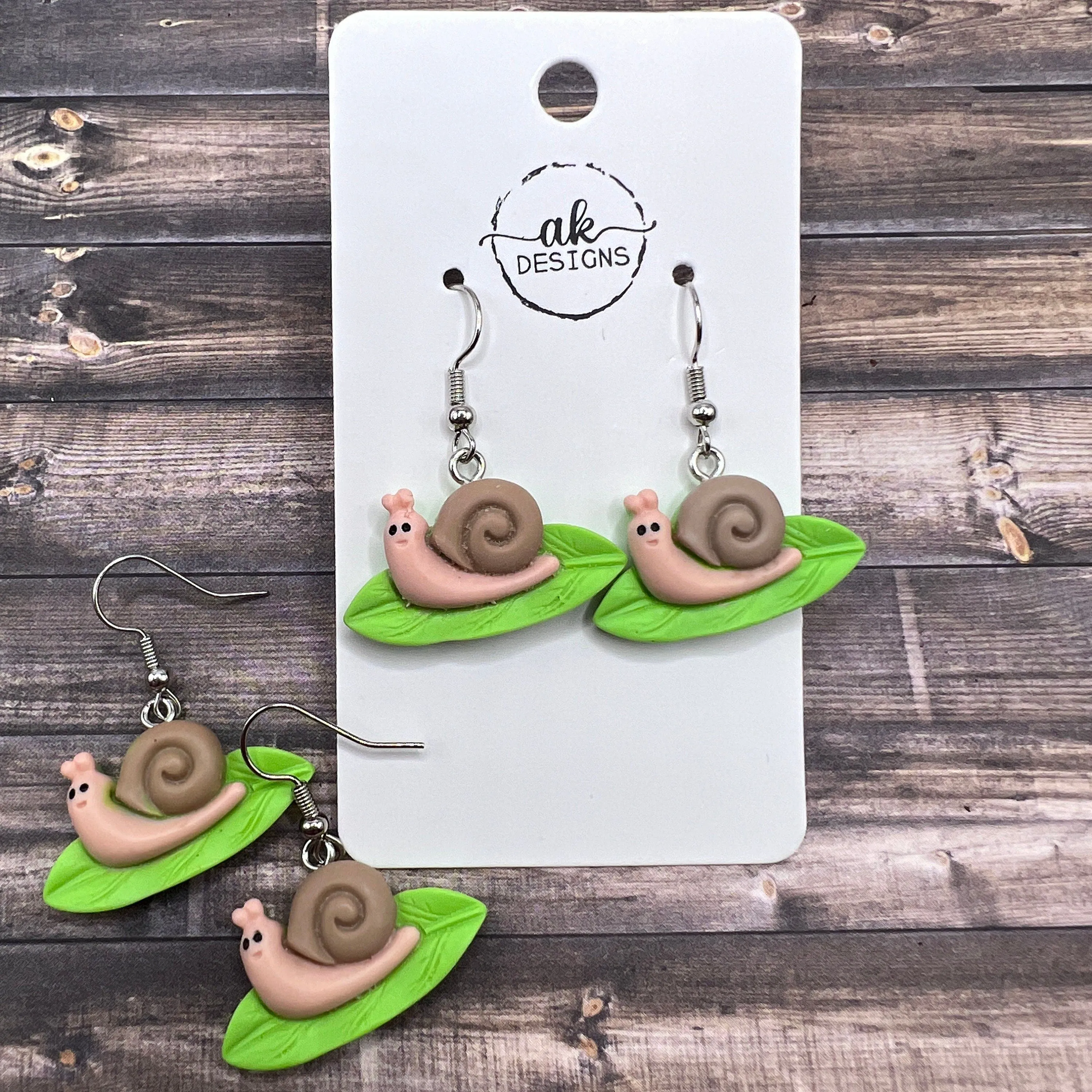 Kawaii Snail on a Leaf Novelty 3D Hypoallergenic  Earrings - Clearance