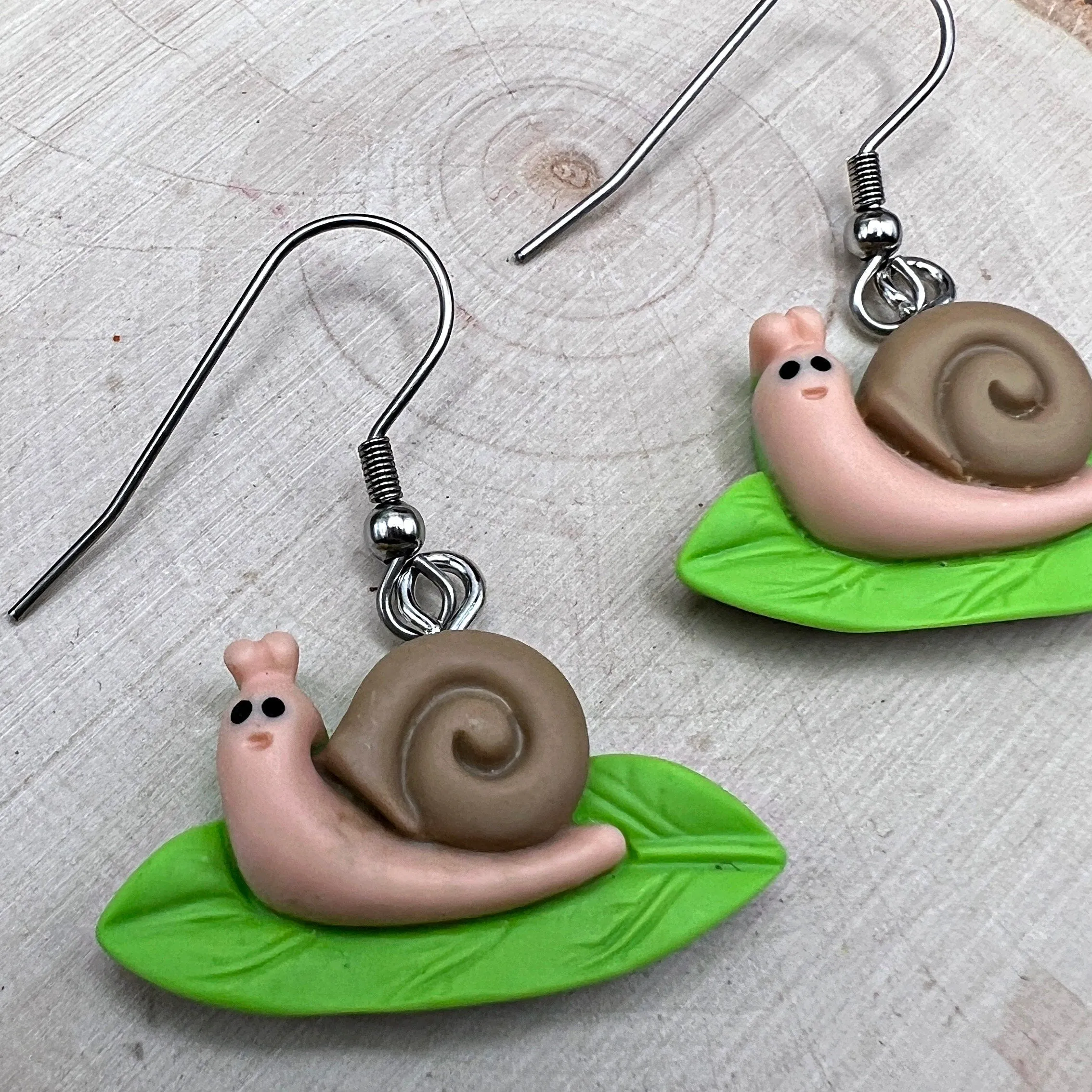 Kawaii Snail on a Leaf Novelty 3D Hypoallergenic  Earrings - Clearance