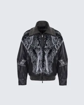 KIIKIO X STARTEXCEEDEND Faux Fur Trim Leather Jacket