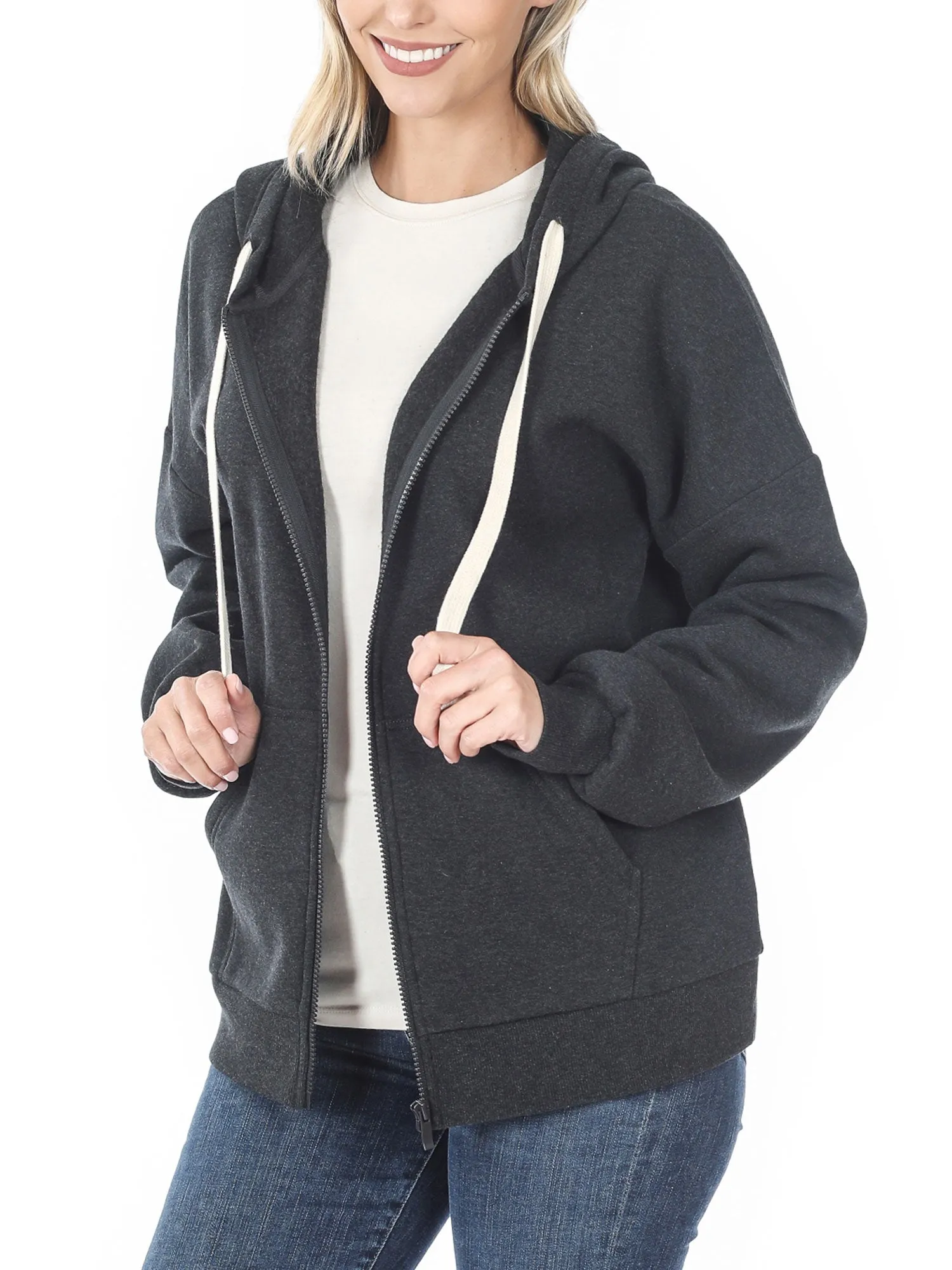 KOGMO Women's Fleece Hoodie Jacket with Kangaroo Pockets