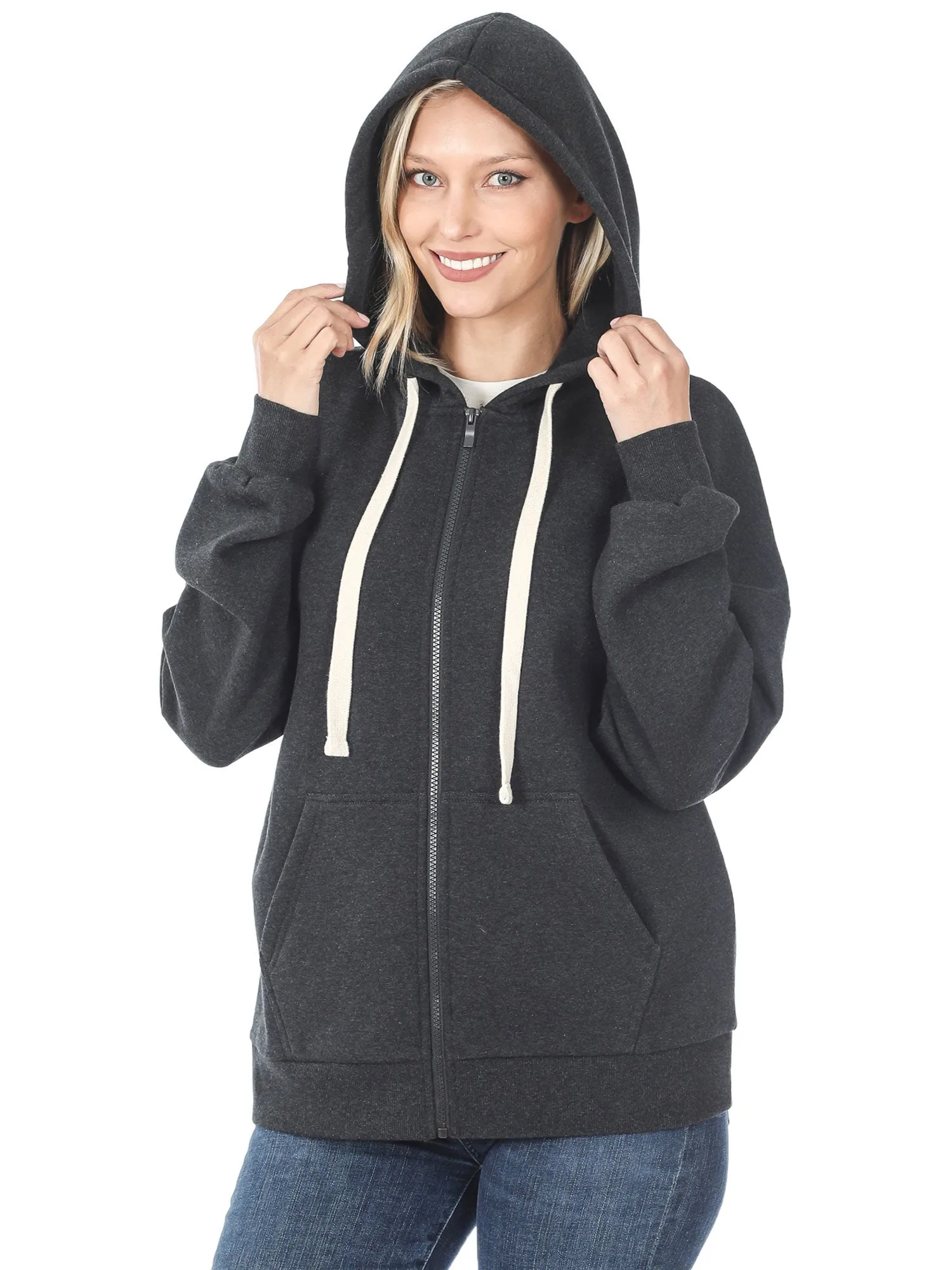 KOGMO Women's Fleece Hoodie Jacket with Kangaroo Pockets