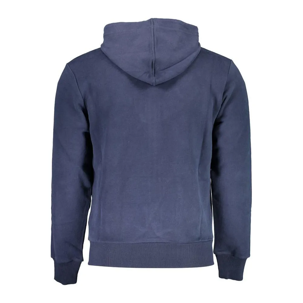 La Martina Elegant Blue Hooded Sweatshirt with Zip Detail