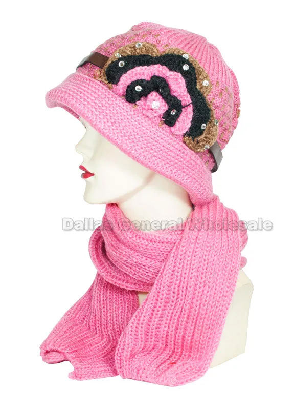 Ladies Visor Winter Beanie Cap with Scarf Set Wholesale