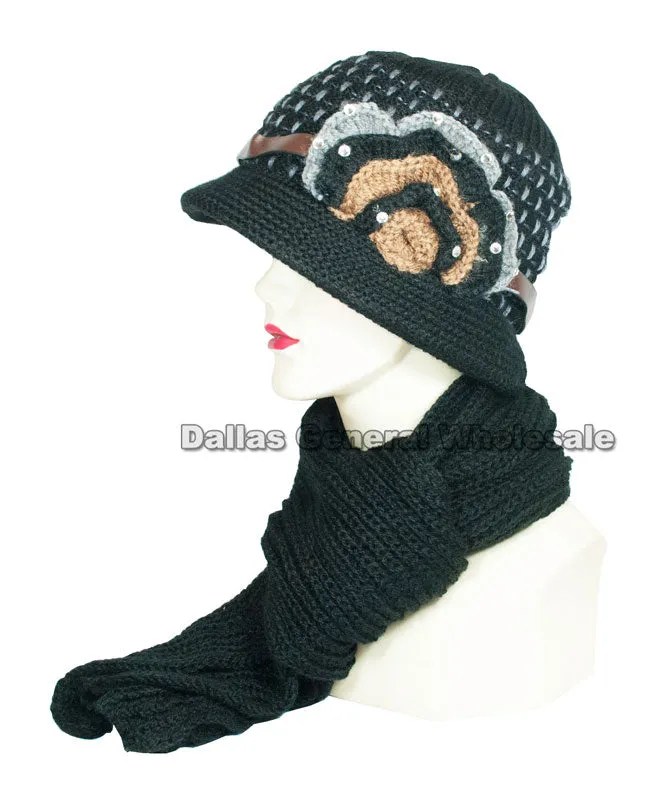 Ladies Visor Winter Beanie Cap with Scarf Set Wholesale