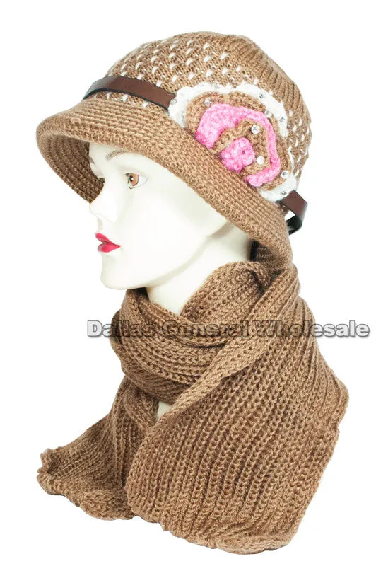 Ladies Visor Winter Beanie Cap with Scarf Set Wholesale