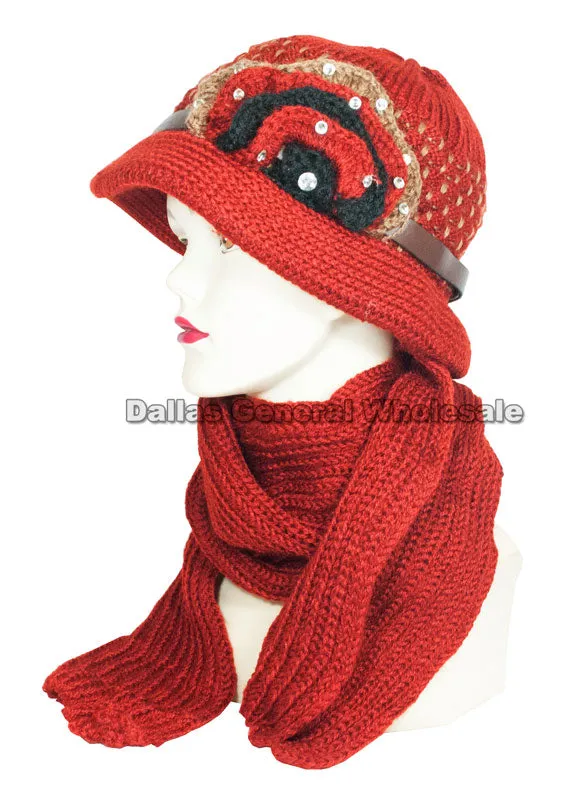 Ladies Visor Winter Beanie Cap with Scarf Set Wholesale