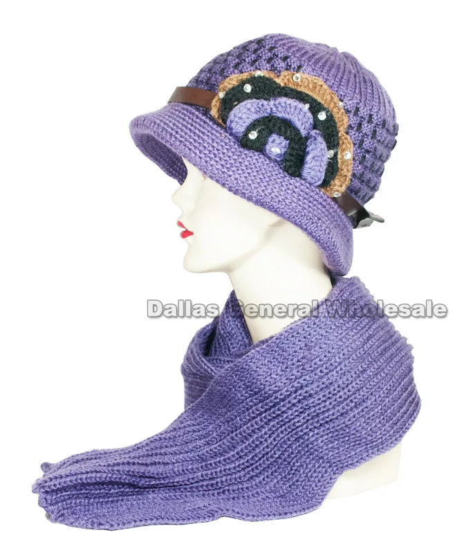 Ladies Visor Winter Beanie Cap with Scarf Set Wholesale