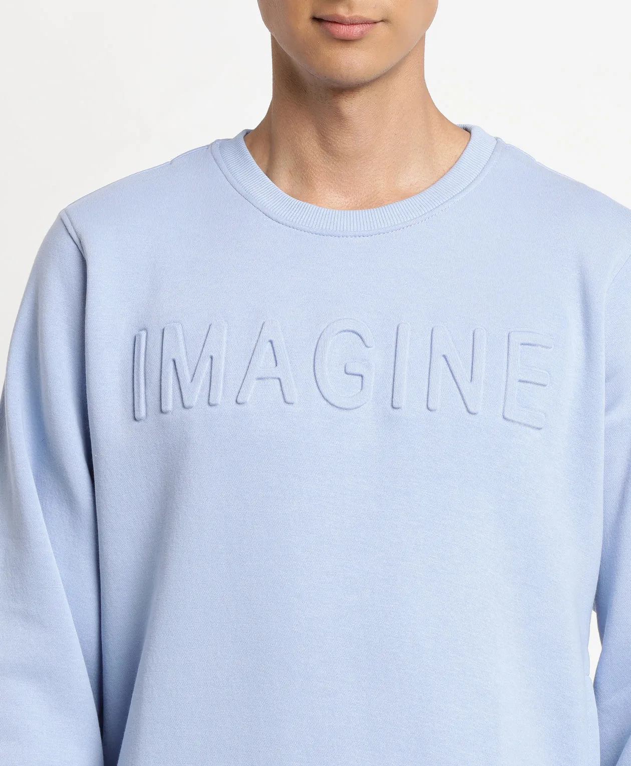 Light Blue Solid Round Neck Knitted SweatShirt