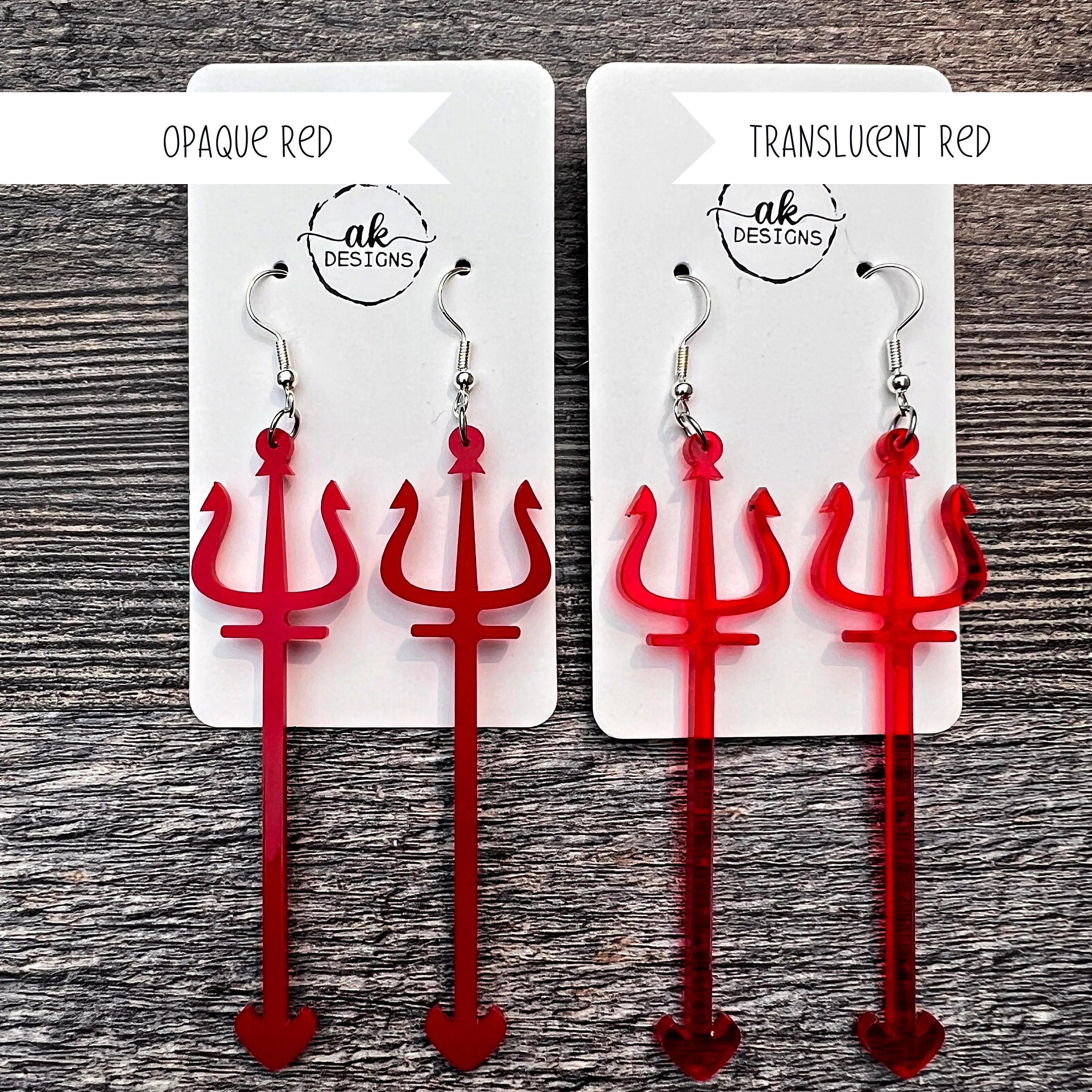 Lightweight Acrylic Pitchfork Trident Earrings - Spooky Devil Halloween - Clearance