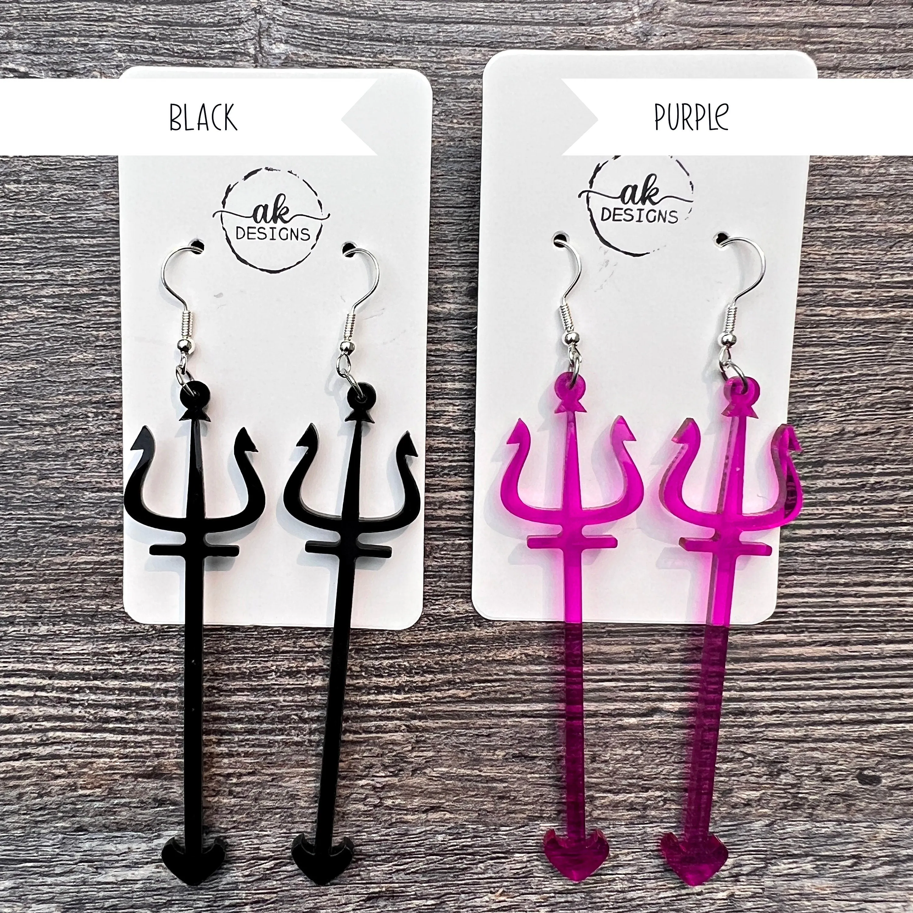 Lightweight Acrylic Pitchfork Trident Earrings - Spooky Devil Halloween - Clearance