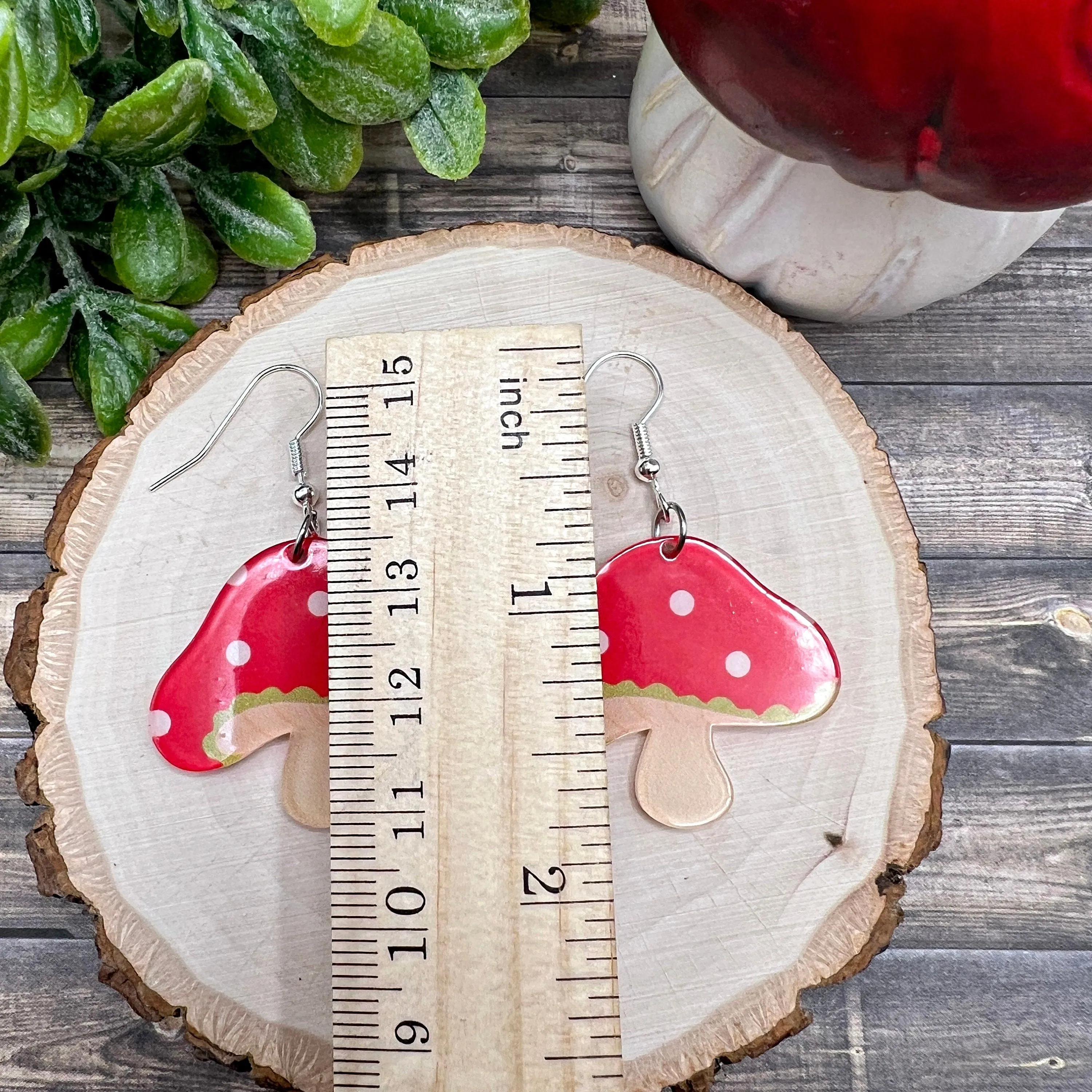 Lightweight Red Mushroom Earrings -  Acrylic Plant Garden Design