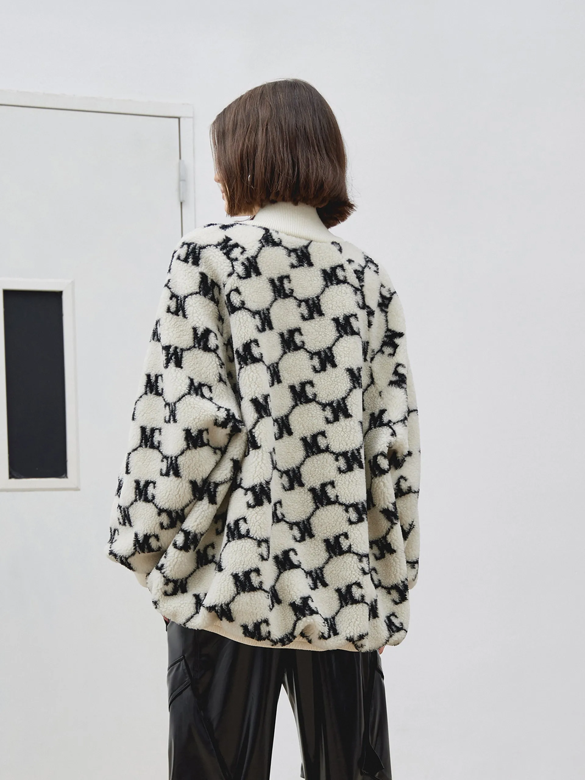 Logo Jacquard Shearing Fleece Jacket