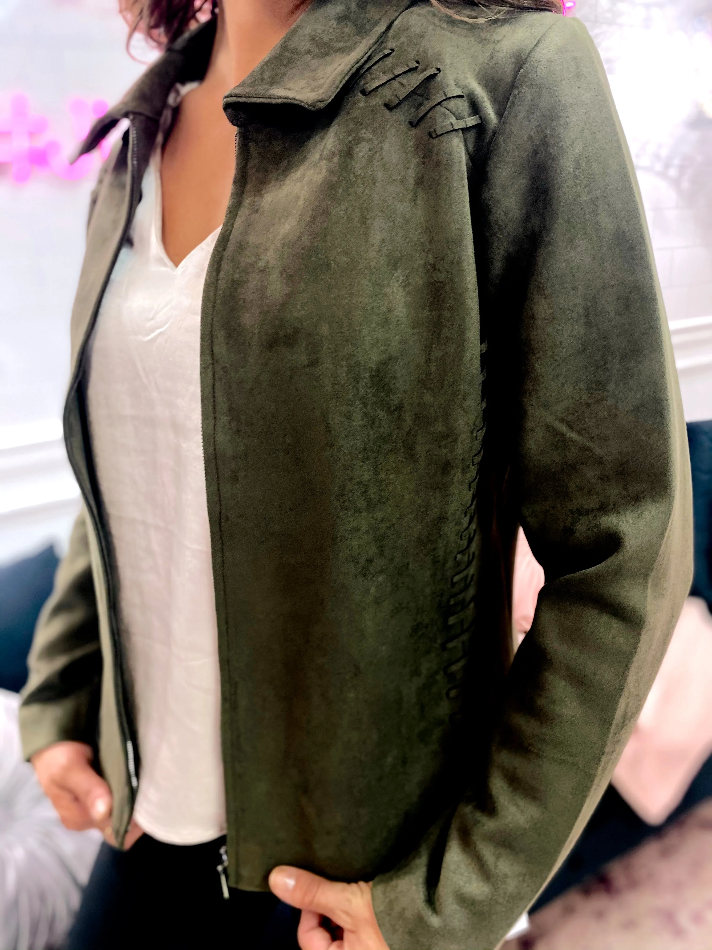 LUXE: SUEDE OLIVE JACKET