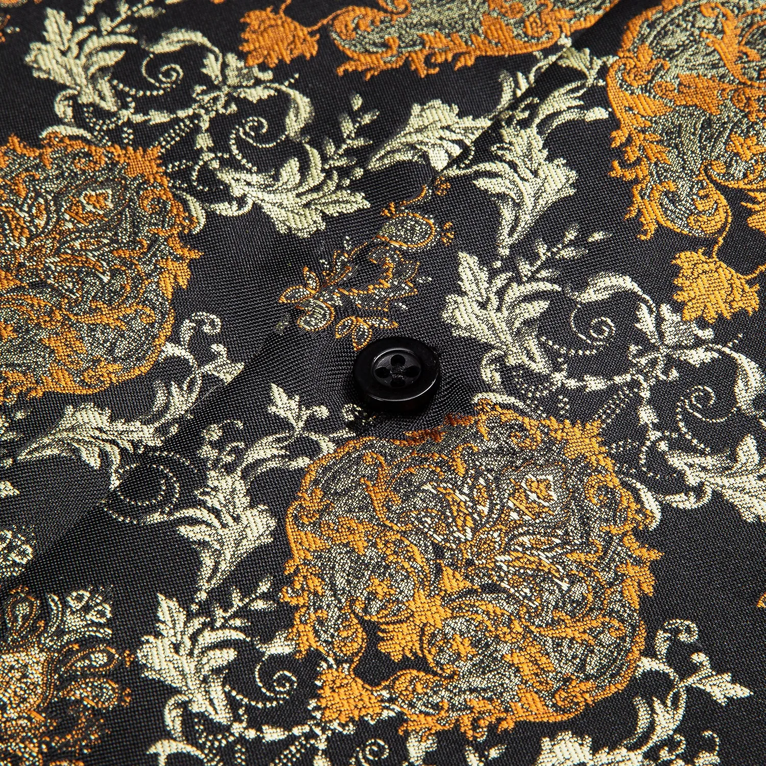 Luxury Black Golden Floral Silk Men's Shirt