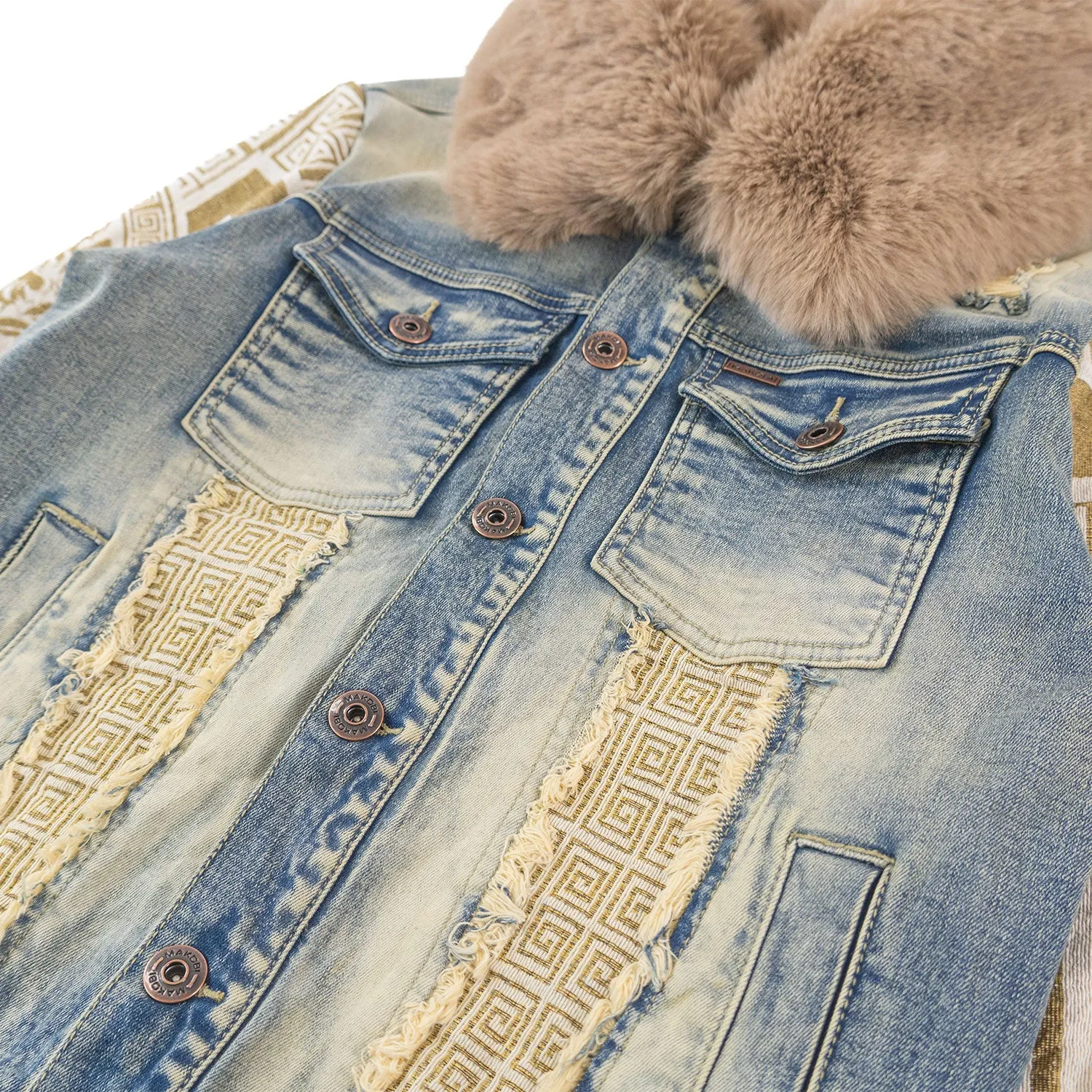 M1054 SARTONI DENIM  JACKET WITH FUR COLLAR - DIRT  ( NOT SOLD SEPARATLEY )