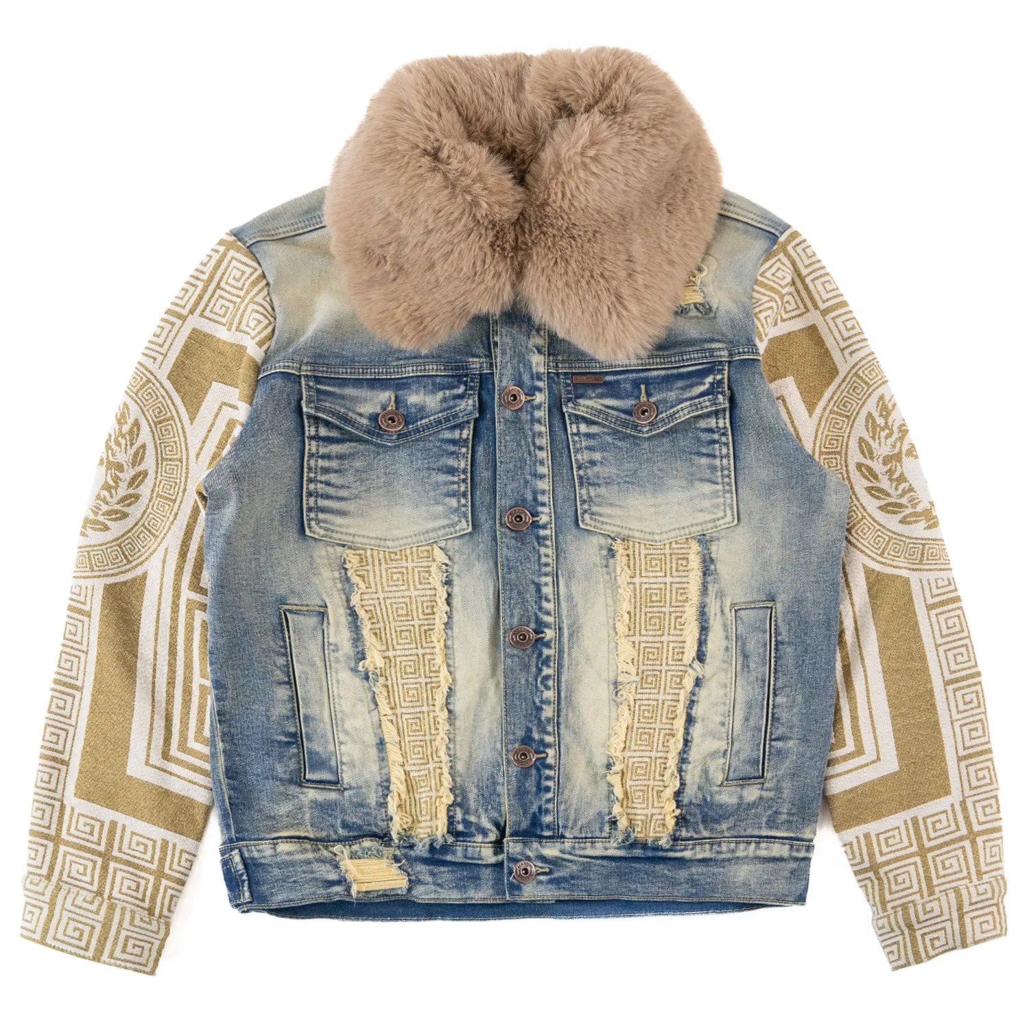 M1054 SARTONI DENIM  JACKET WITH FUR COLLAR - DIRT  ( NOT SOLD SEPARATLEY )