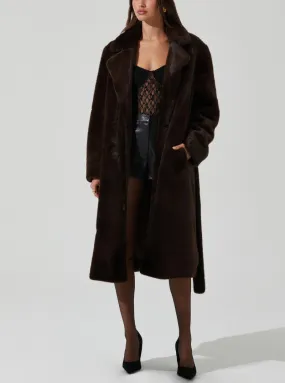 Maisie Faux Fur Longline Coat in Chocolate