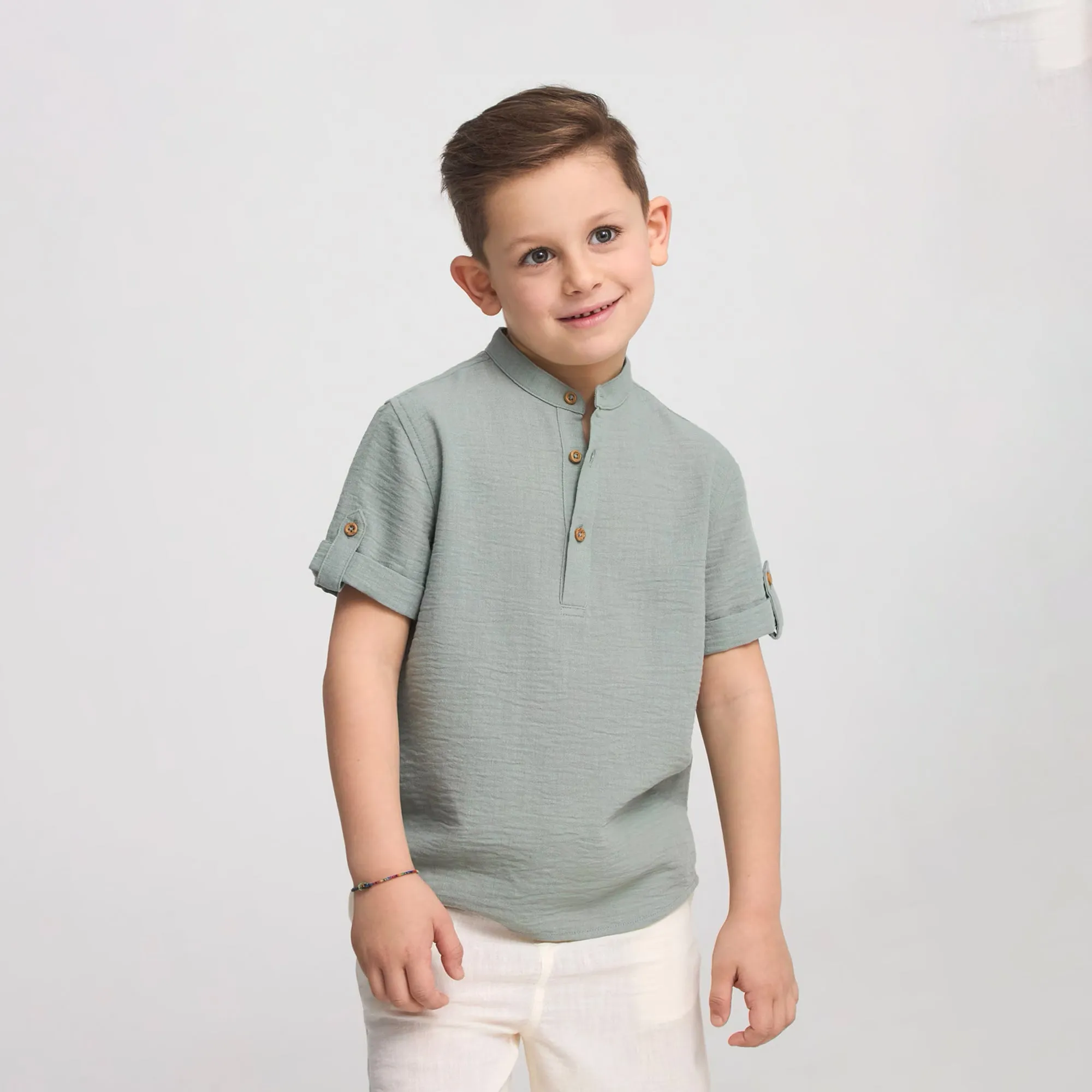 Mandarin Collar Short Sleeve Shirt