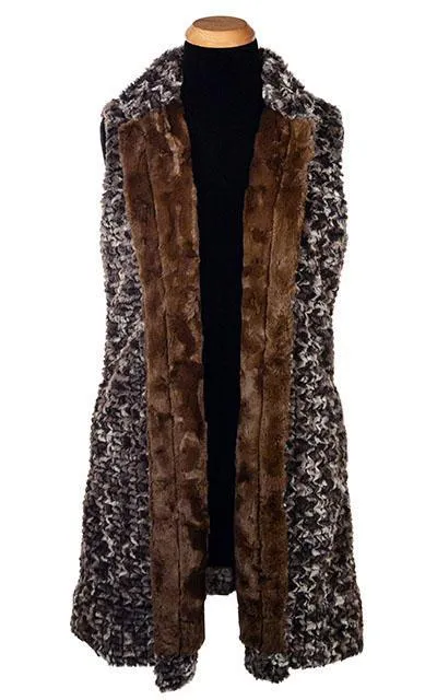 Mandarin Vest - Luxury Faux Fur in Calico with Cuddly Fur in Chocolate - Sold out!