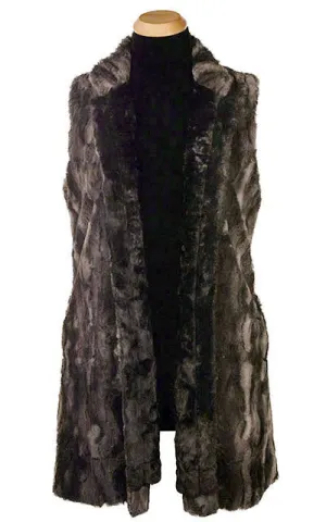 Mandarin Vest, Reversible less pockets - Luxury Faux Fur in Espresso Bean with Cuddly Fur in Black - Sold Out!